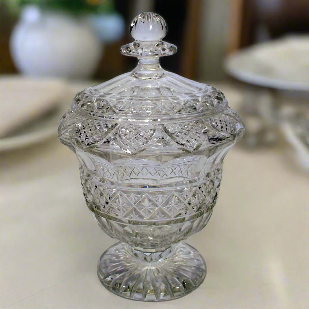 19th Century Anglo-Irish Cut Glass Covered Sweetmeat Dish or Compote