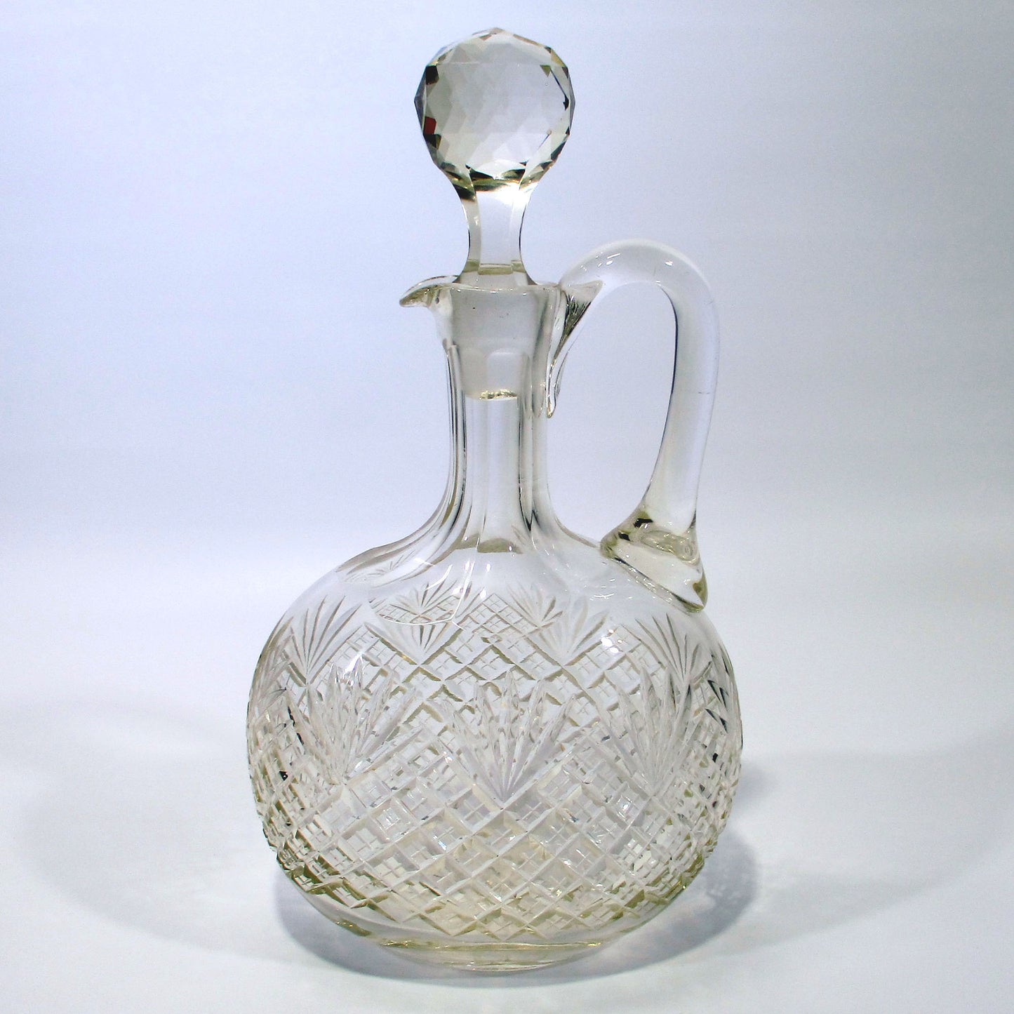 Anglo-Irish Cut Glass Late Georgian Handled Decanter with Stopper