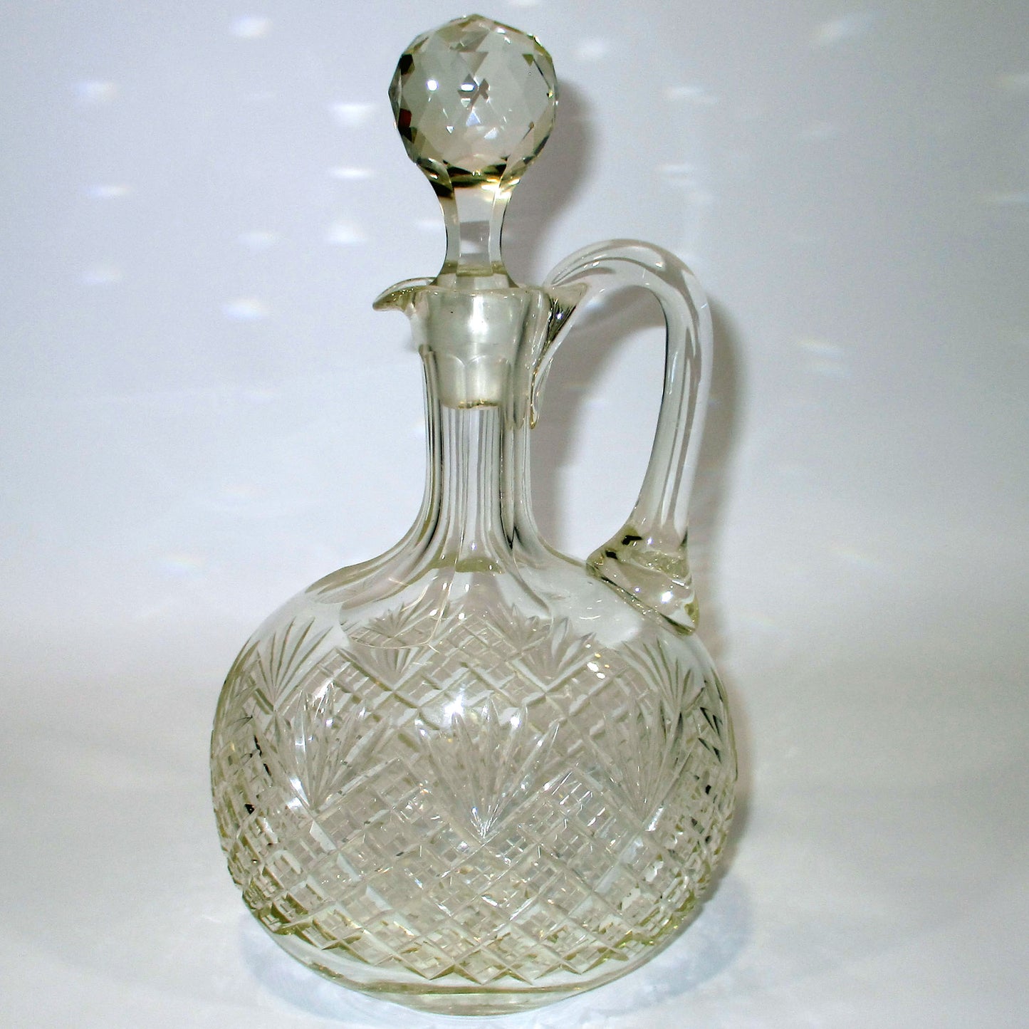 Anglo-Irish Cut Glass Late Georgian Handled Decanter with Stopper