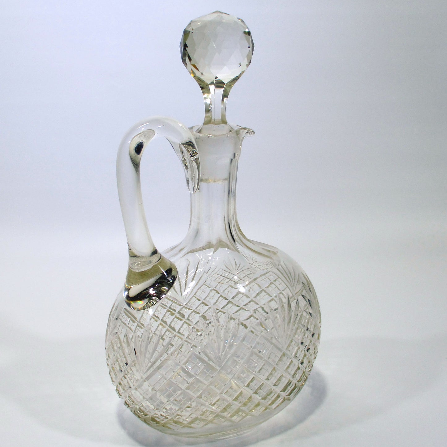 Anglo-Irish Cut Glass Late Georgian Handled Decanter with Stopper