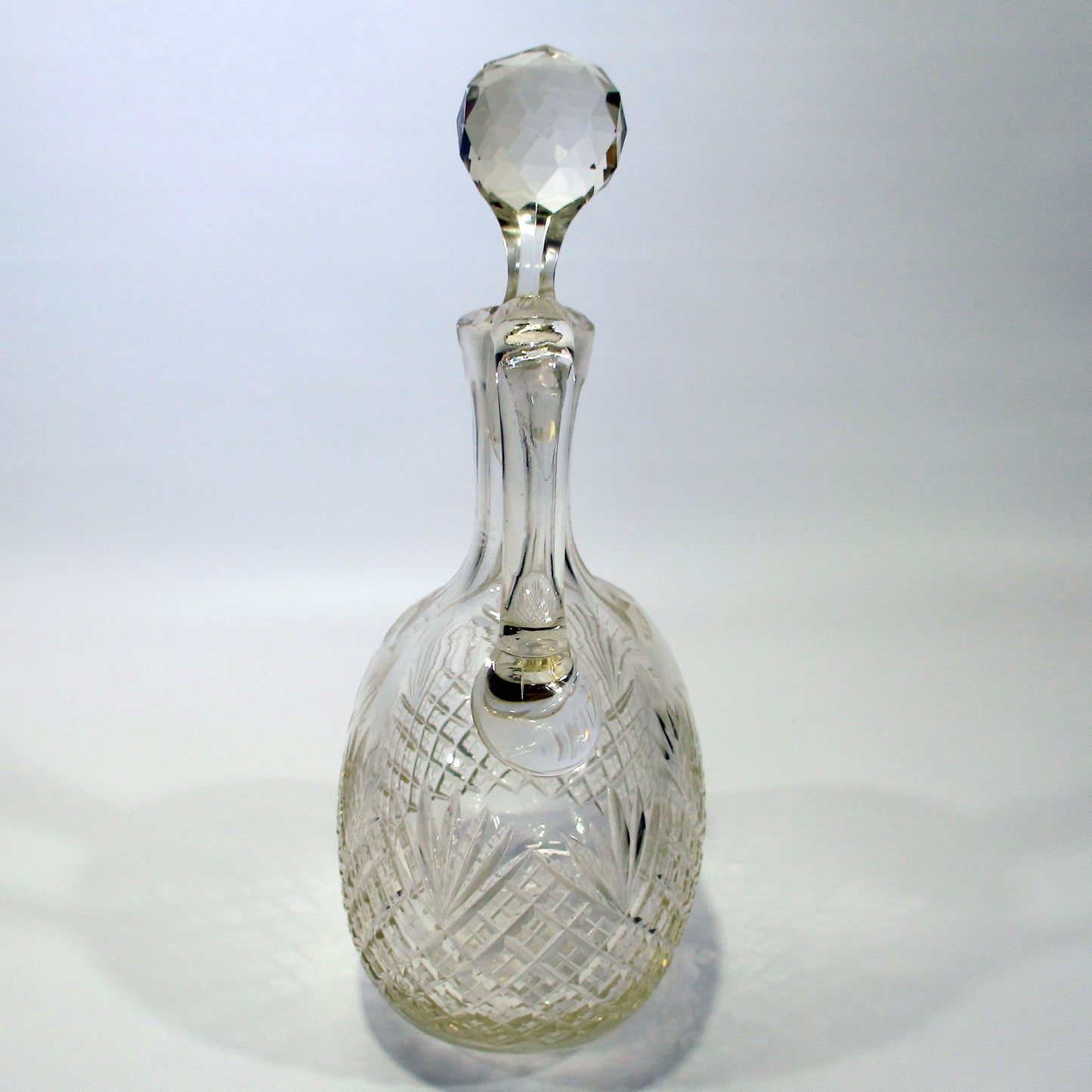 Anglo-Irish Cut Glass Late Georgian Handled Decanter with Stopper
