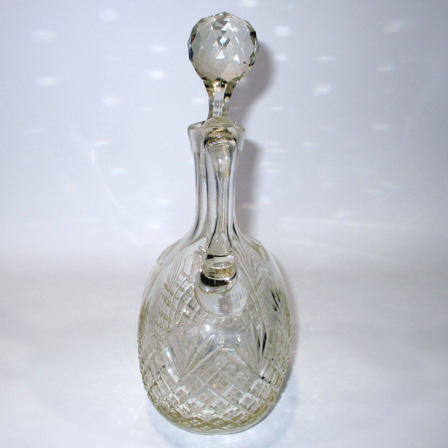Anglo-Irish Cut Glass Late Georgian Handled Decanter with Stopper