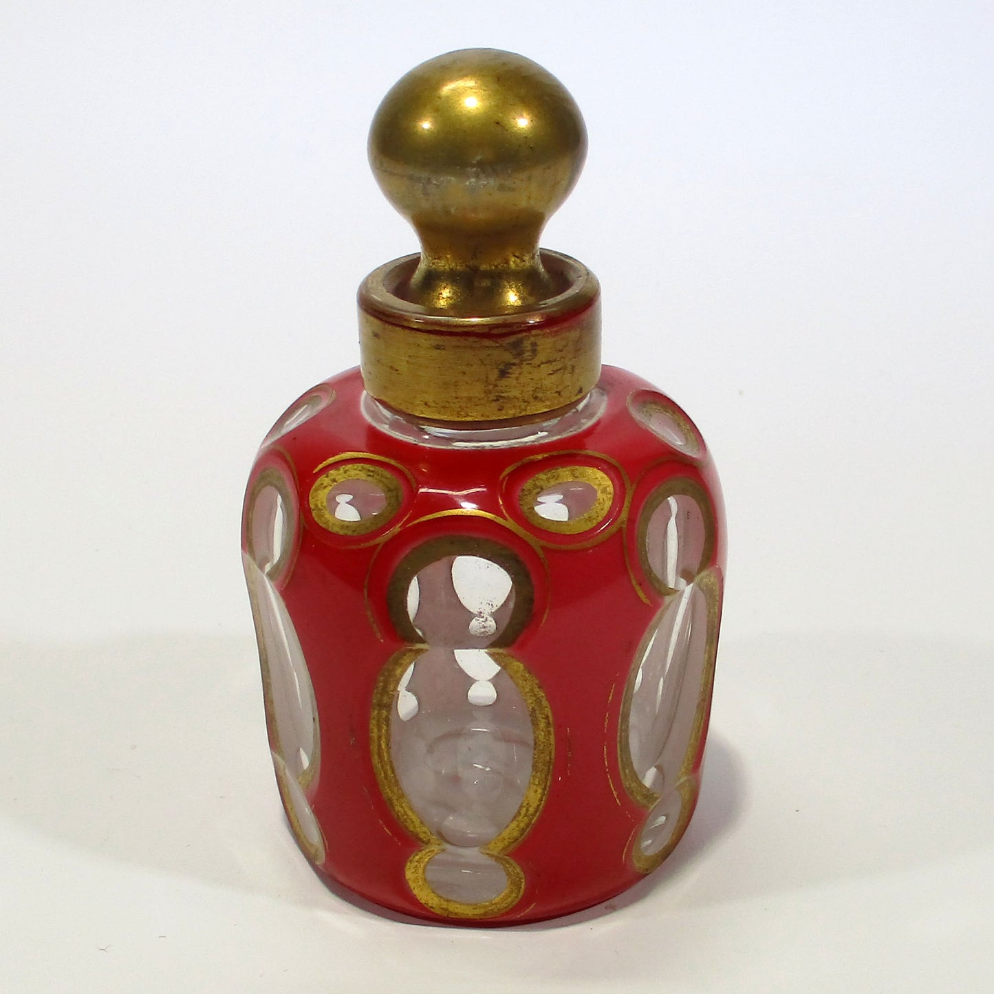 Moser Ruby Overlay Glass Cut to White to Clear Scent or Perfume Bottle