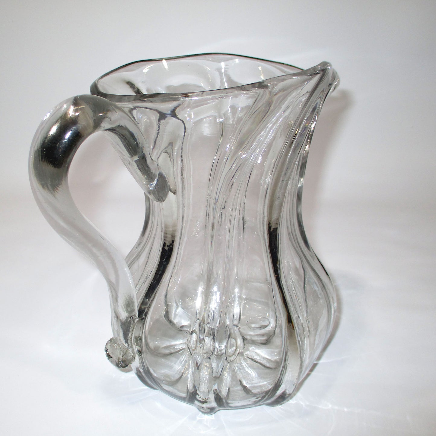 Antique Pittsburgh Glass Blown-molded 8 Rib Pillar Water Pitcher