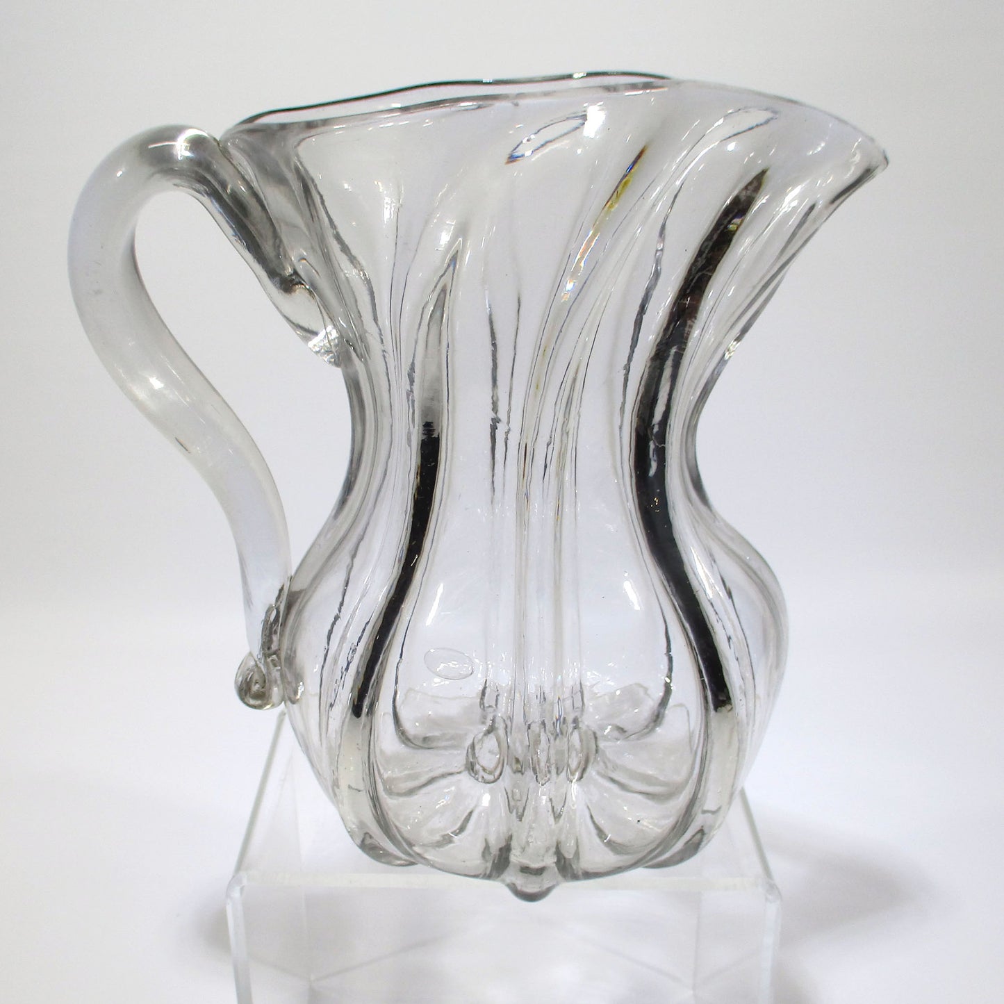 Antique Pittsburgh Glass Blown-molded 8 Rib Pillar Water Pitcher