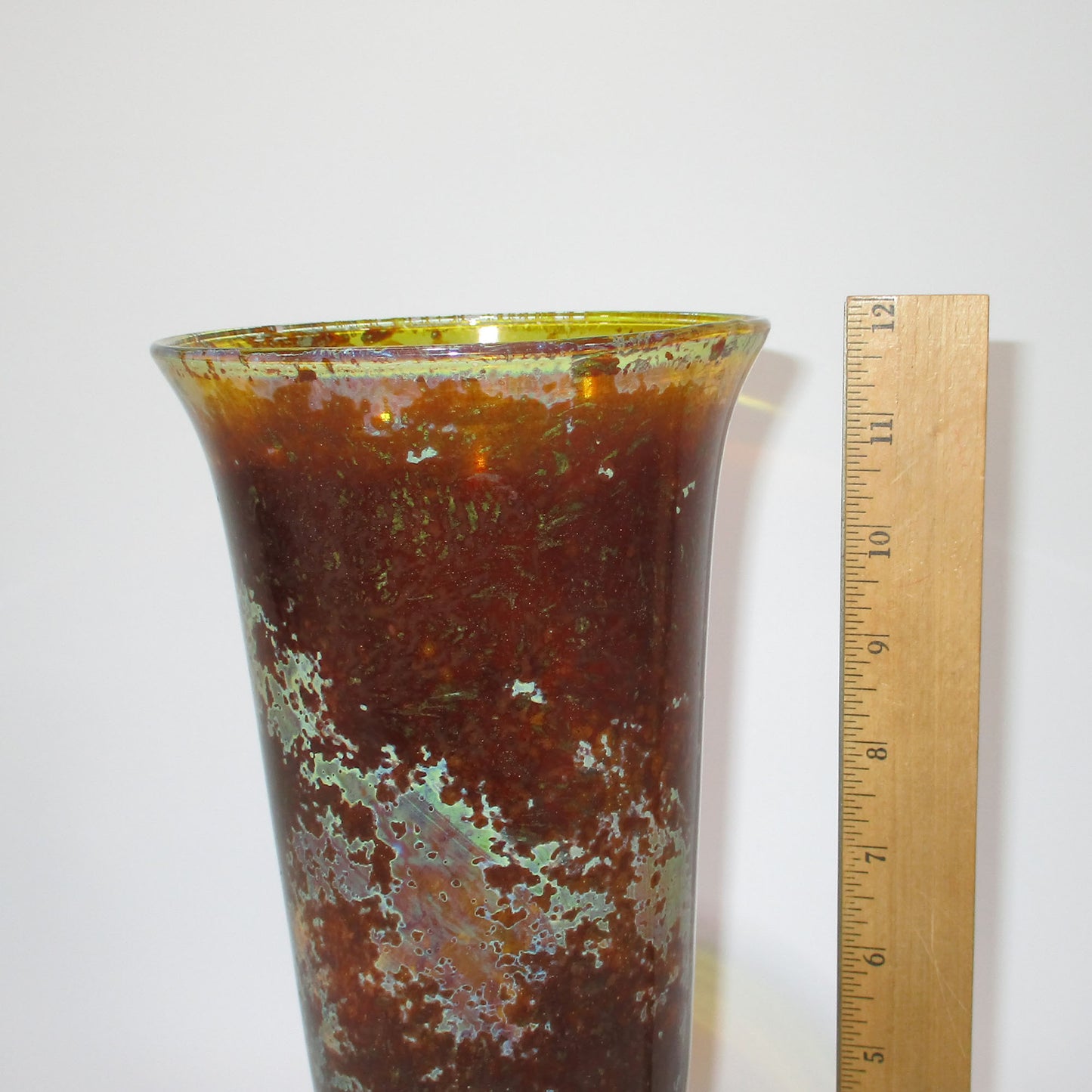 Hand-Blown Iridescent Art Glass Vase 12" Tall