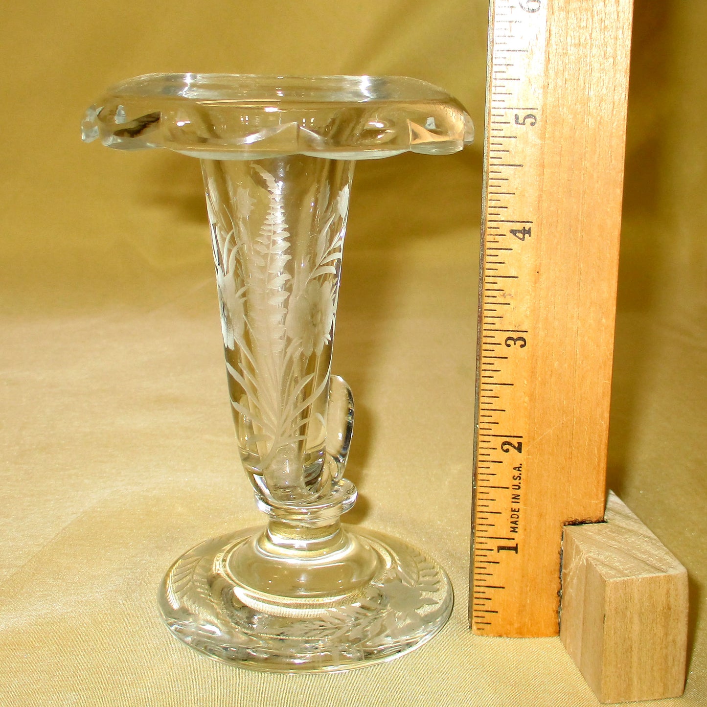 Engraved Glass Cornucopia Epergnes Pair 19th Century
