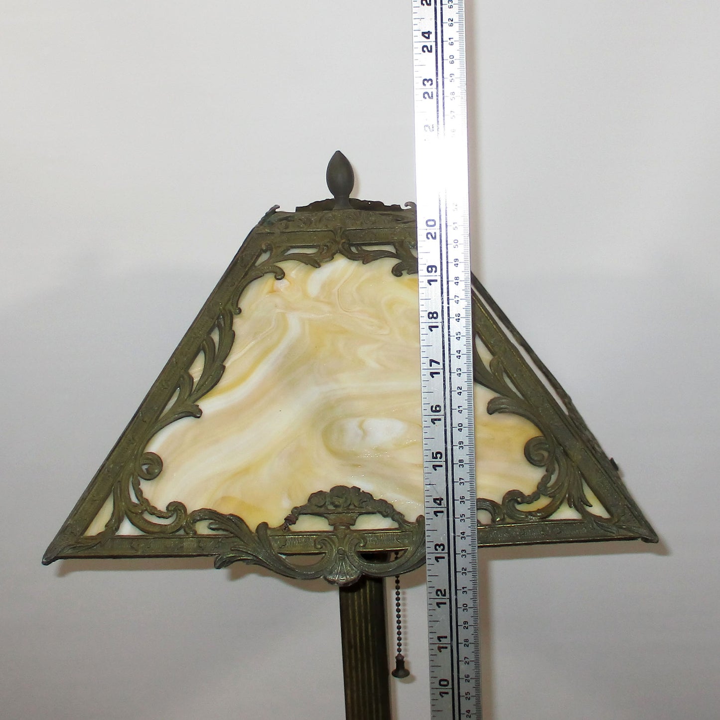 Antique Slag Glass Panel Lamp Signed Salem Brothers