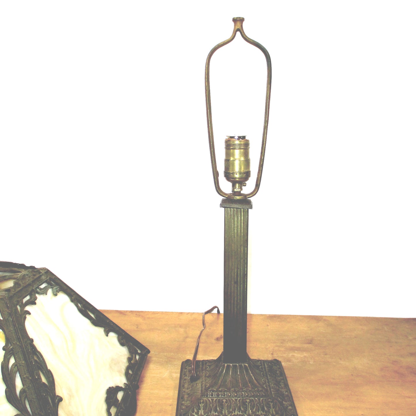Antique Slag Glass Panel Lamp Signed Salem Brothers