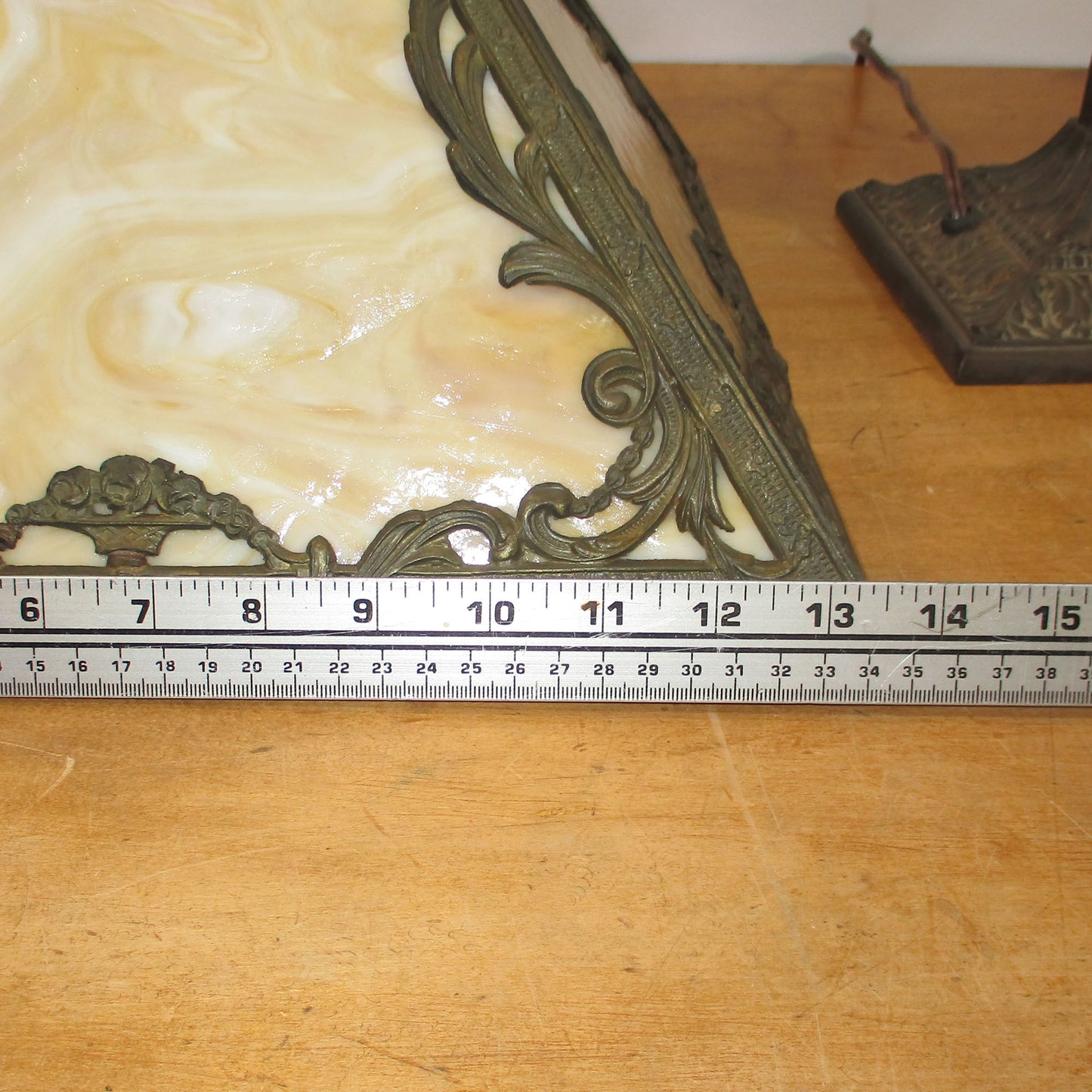 Antique Slag Glass Panel Lamp Signed Salem Brothers