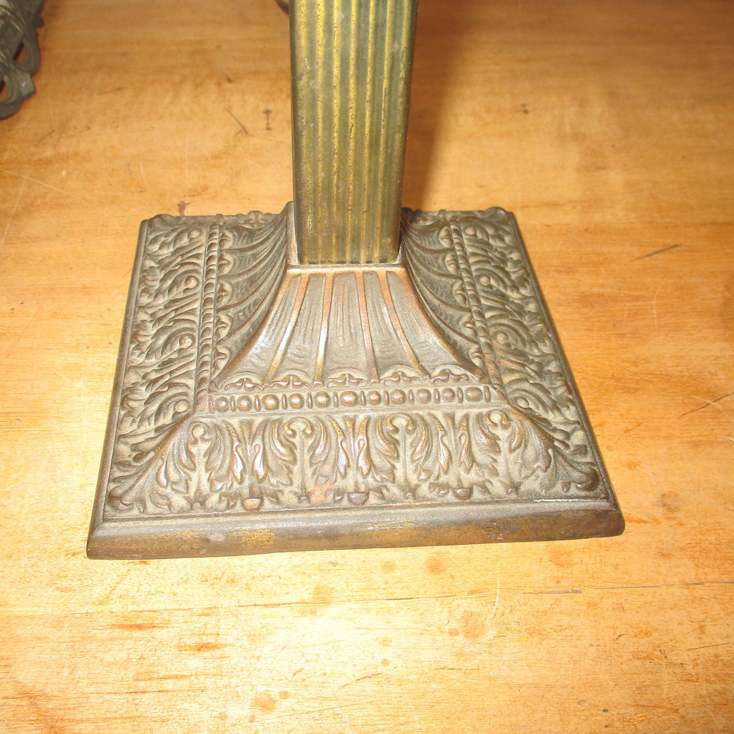 Antique Slag Glass Panel Lamp Signed Salem Brothers