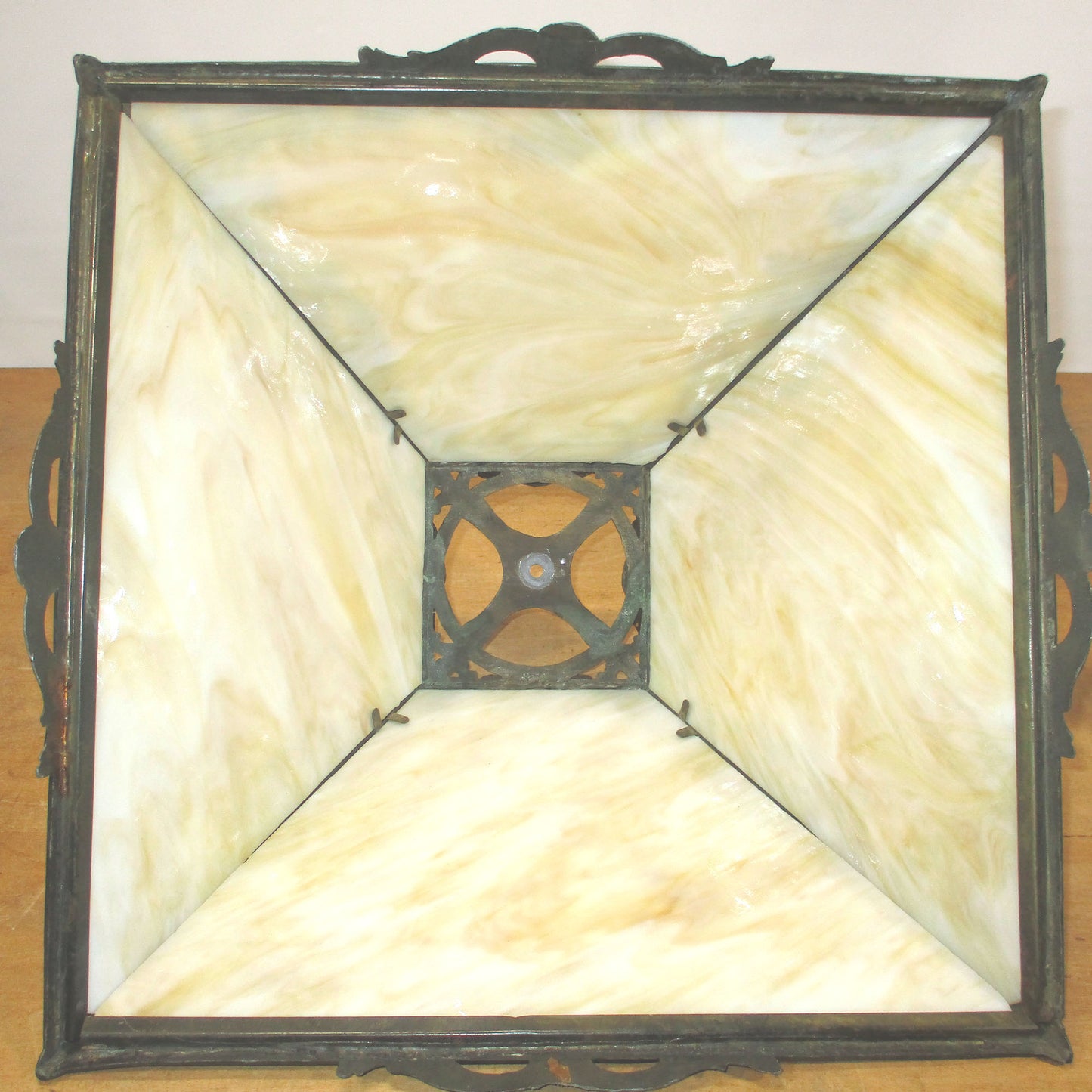 Antique Slag Glass Panel Lamp Signed Salem Brothers