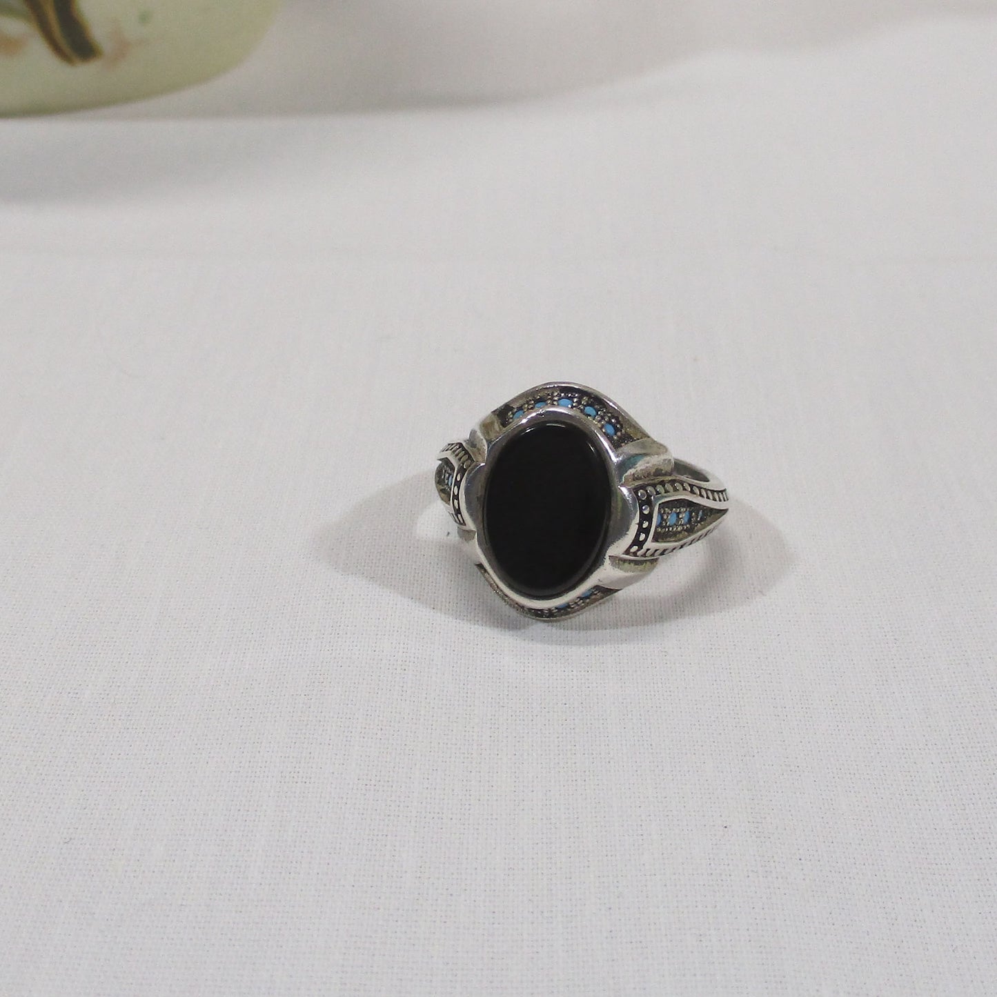 Sterling Silver, Onyx and Turquoise Ring Size 12