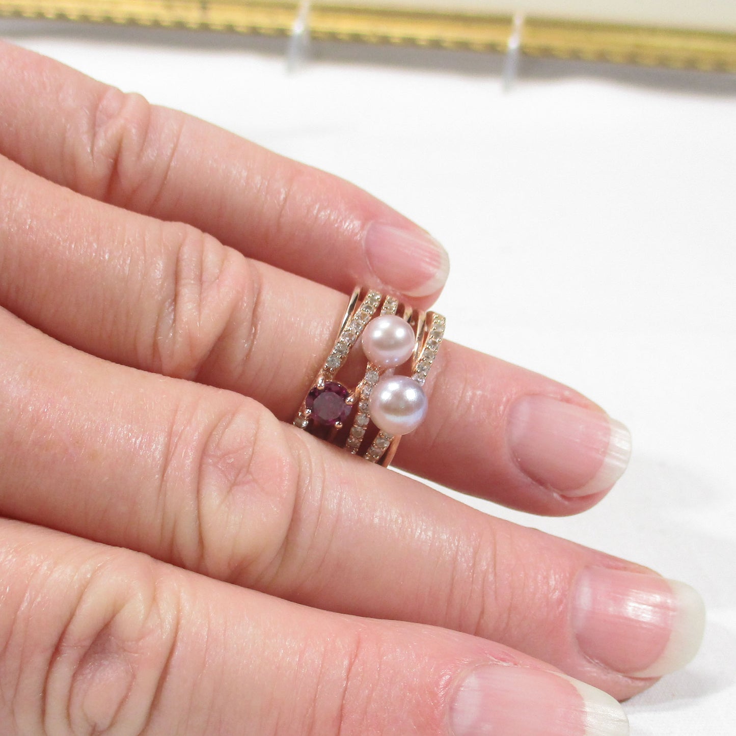 Gr 155 Rose-Gold Vermeil Sterling Silver, Pearl, Cubic Zirconia and Garnet Statement Ring