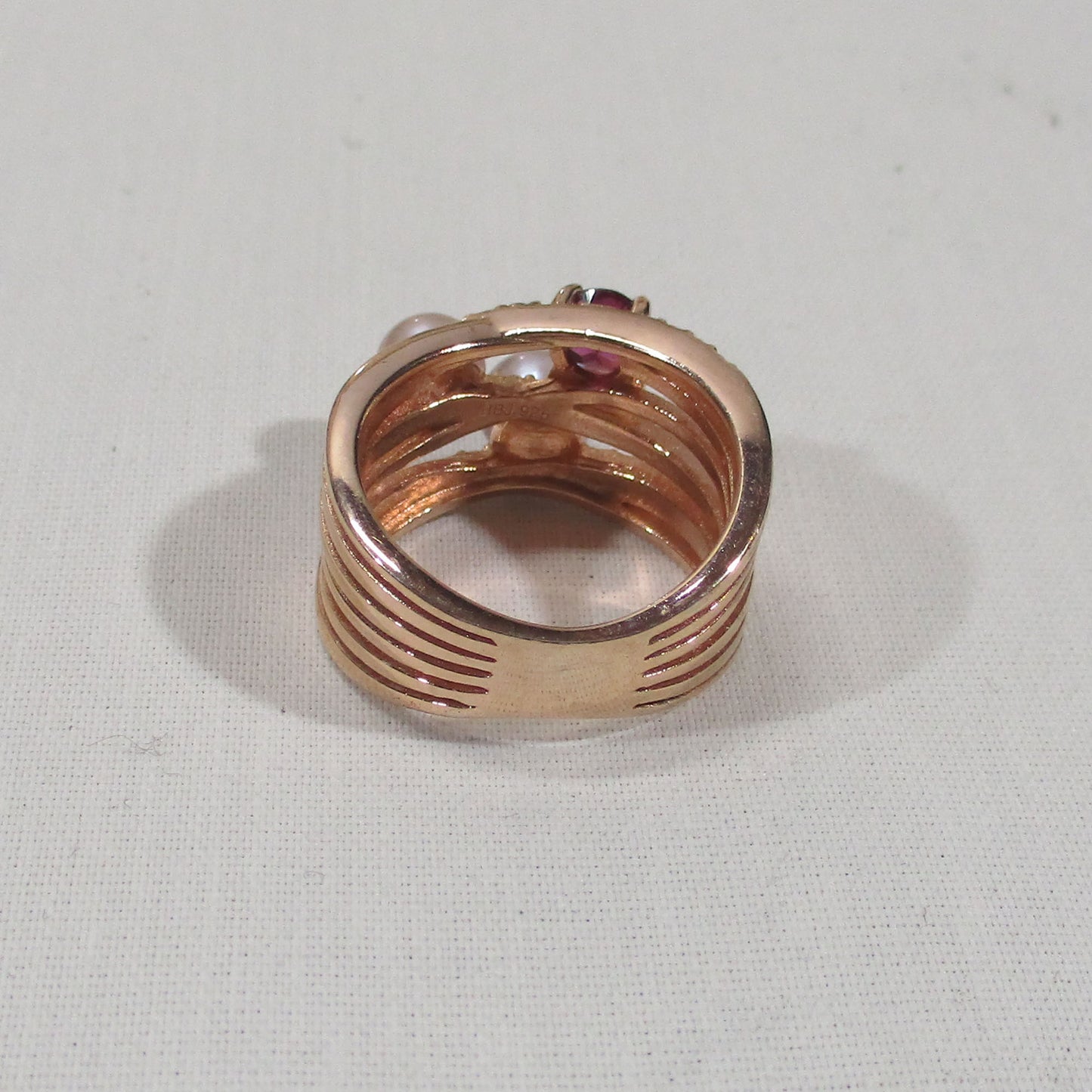 Gr 155 Rose-Gold Vermeil Sterling Silver, Pearl, Cubic Zirconia and Garnet Statement Ring