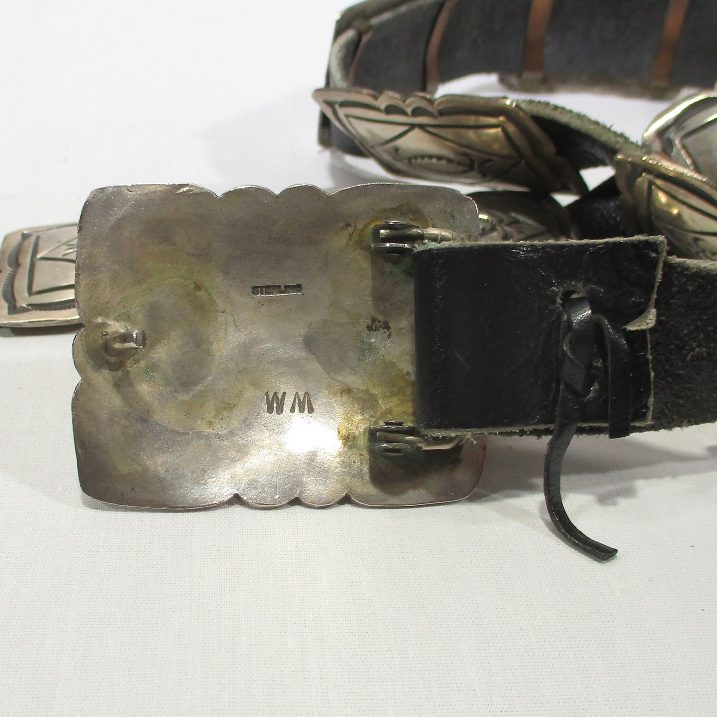 Signed Sioux Winston Mason Hand Stamped Silver Concho Belt 41" Length