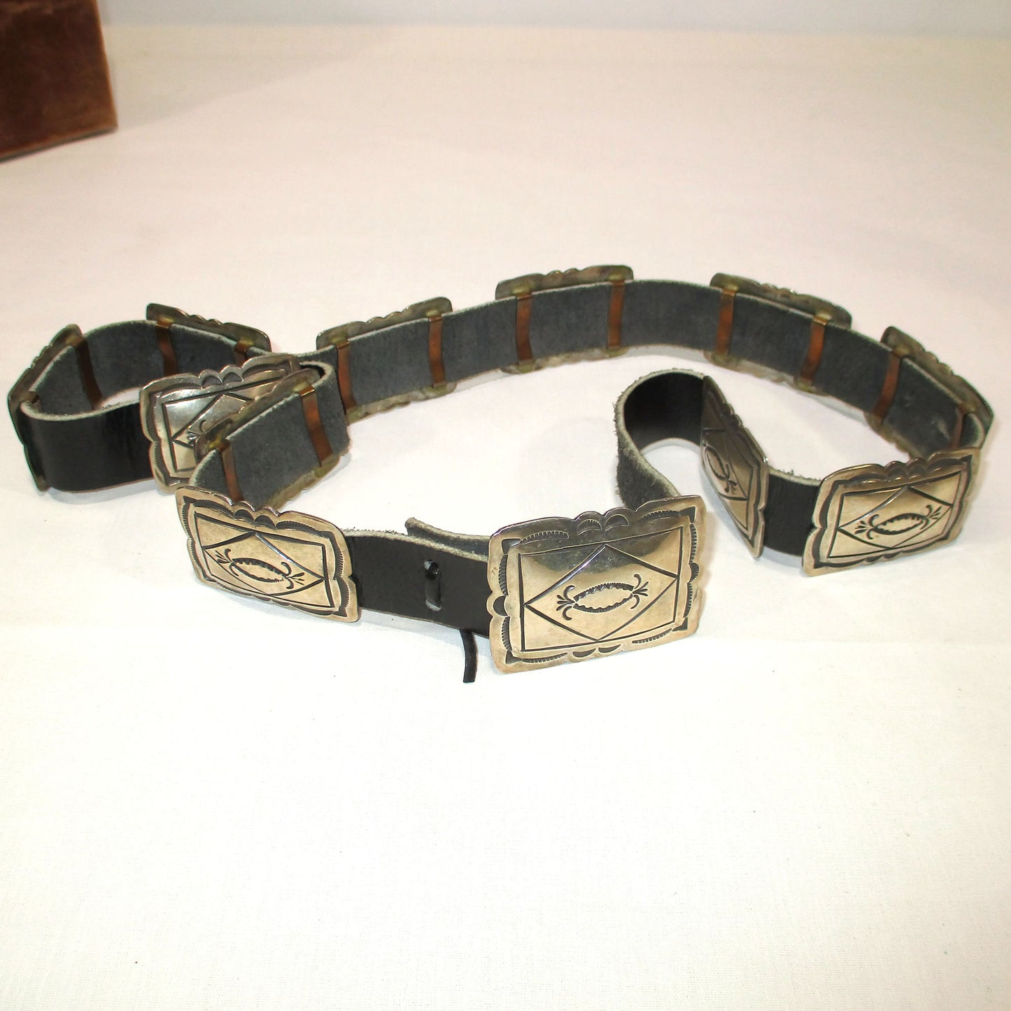 Signed Sioux Winston Mason Hand Stamped Silver Concho Belt 41" Length
