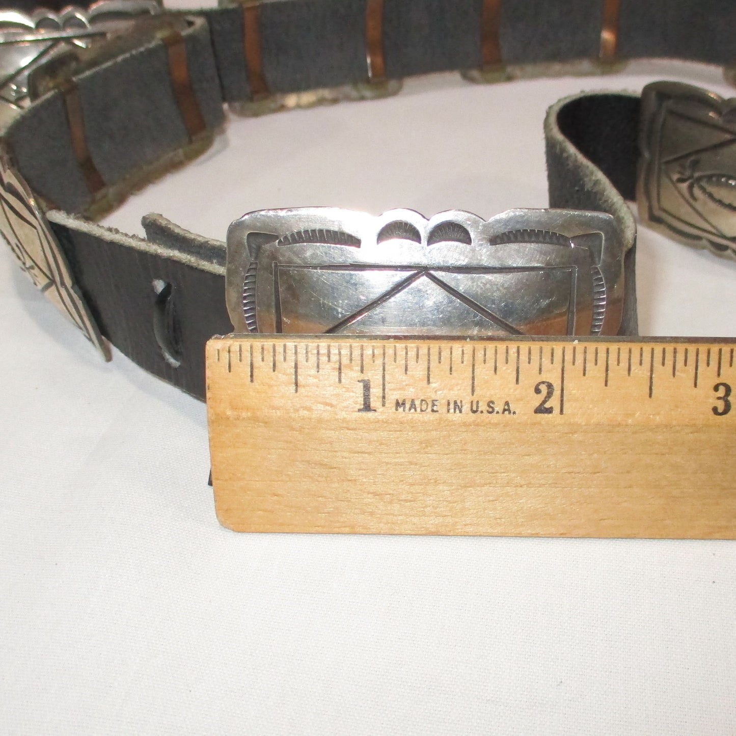 Signed Sioux Winston Mason Hand Stamped Silver Concho Belt 41" Length