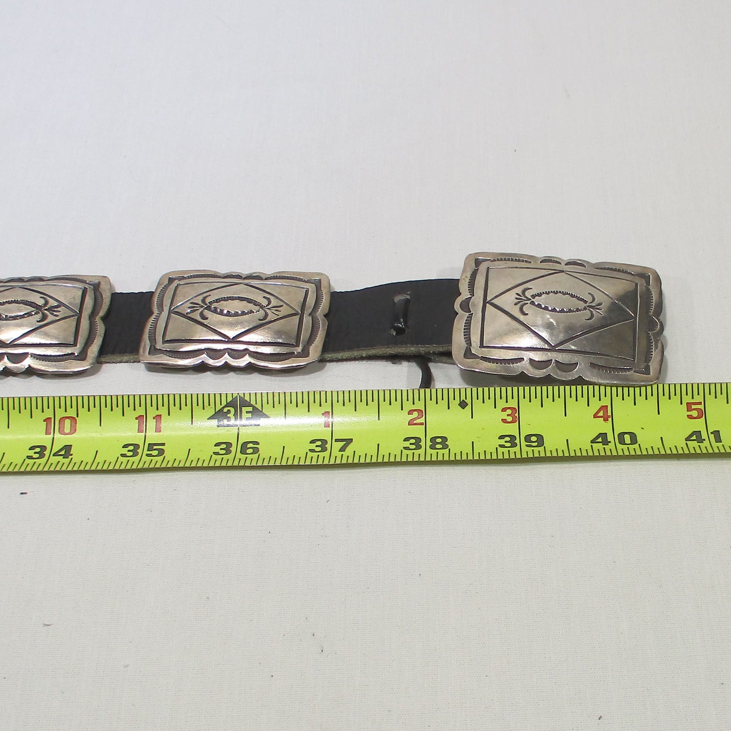 Signed Sioux Winston Mason Hand Stamped Silver Concho Belt 41" Length