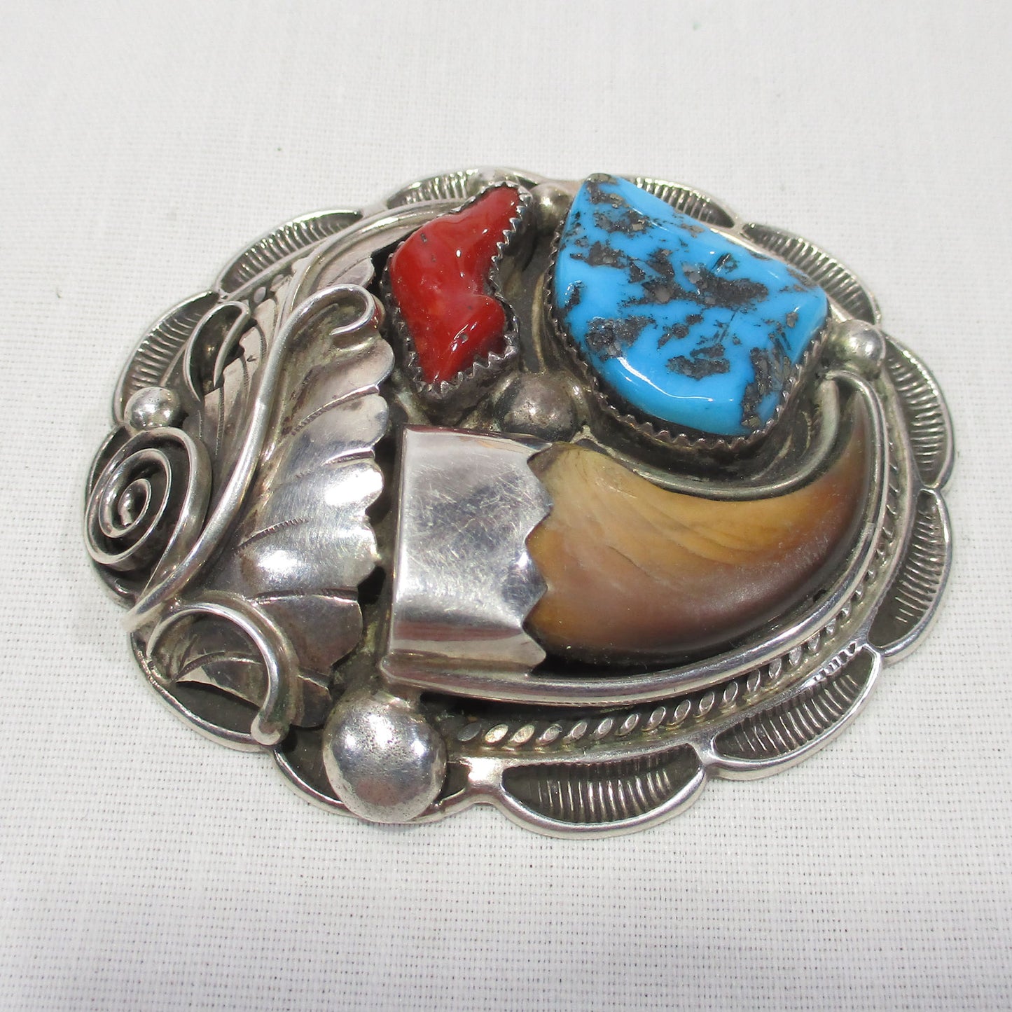 Signed Navajo Mark Apachito Hand Stamped Silver Concho Buckle Bisbee Turquoise