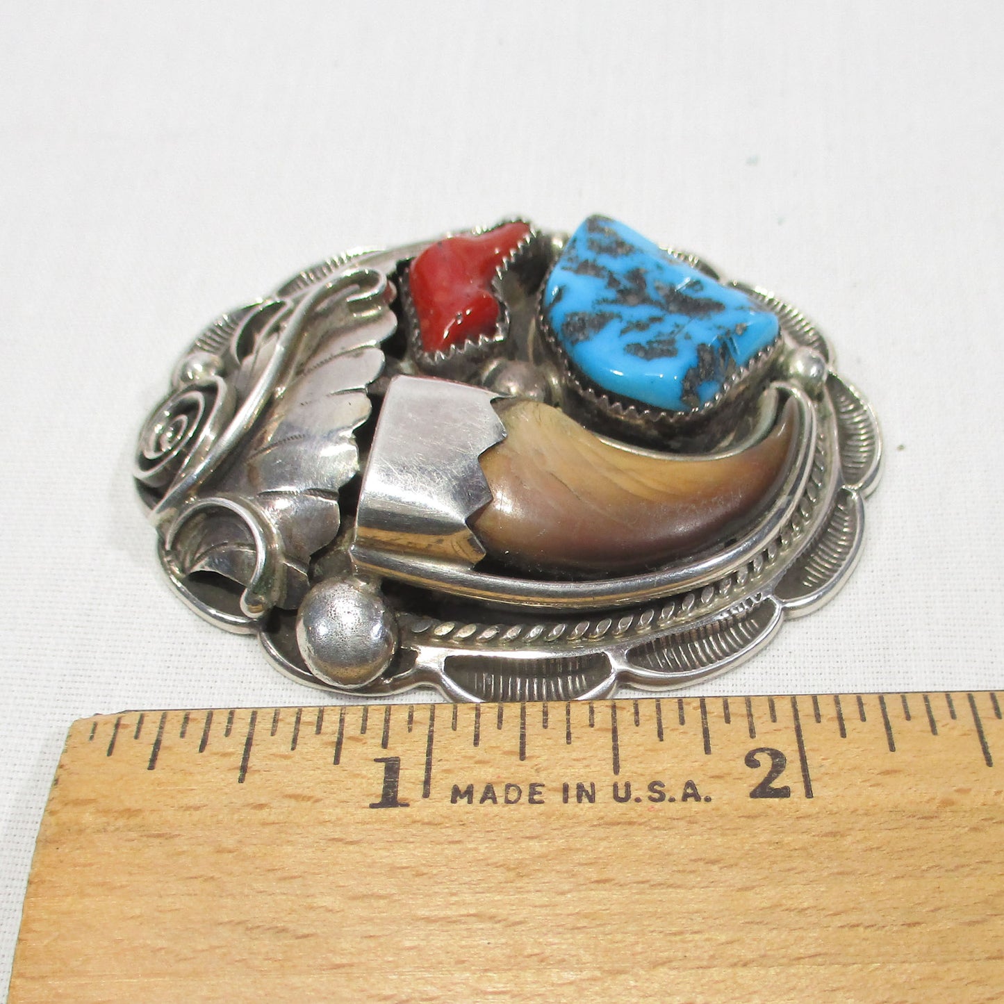 Signed Navajo Mark Apachito Hand Stamped Silver Concho Buckle Bisbee Turquoise