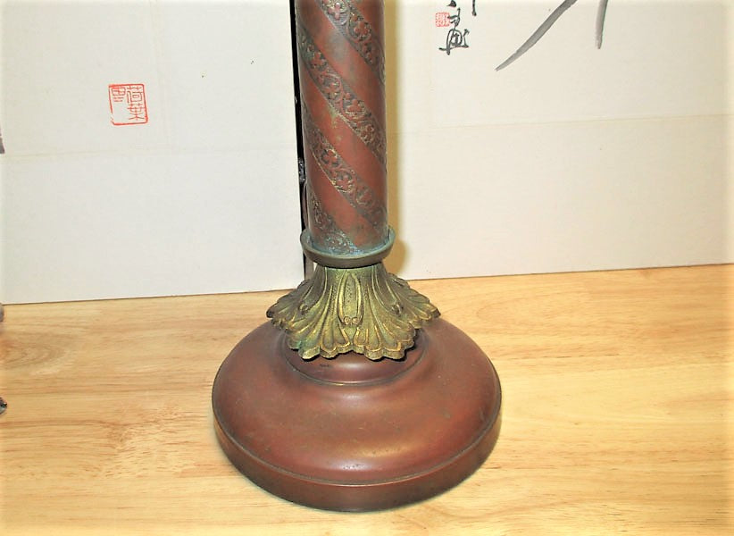 Victorian Bronze and Acid Etched Swirl Art Glass Torchiere Lamp