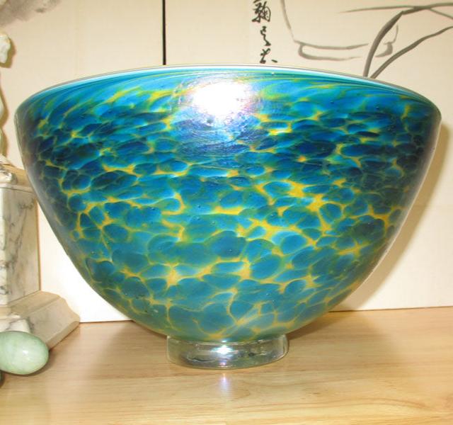 Aurene or Favrile Style Iridescent Art Glass Bowl Huge!