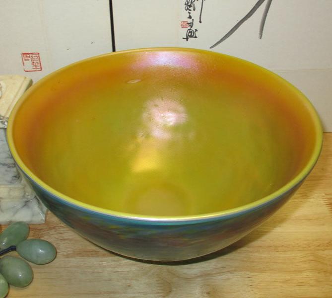 Aurene or Favrile Style Iridescent Art Glass Bowl Huge!