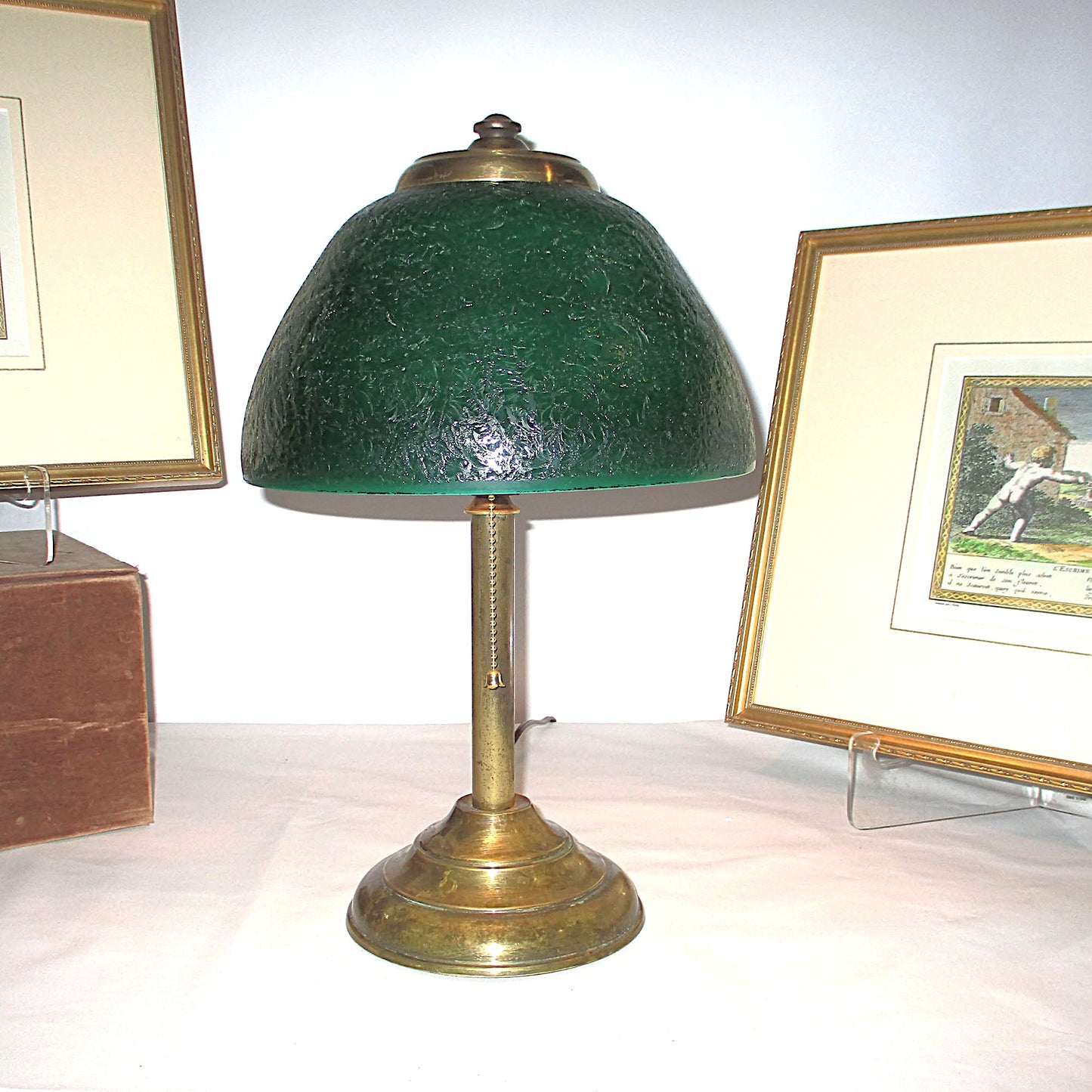 Signed Pittsburgh Lamp with Green Cased Cracked Ice Lamp