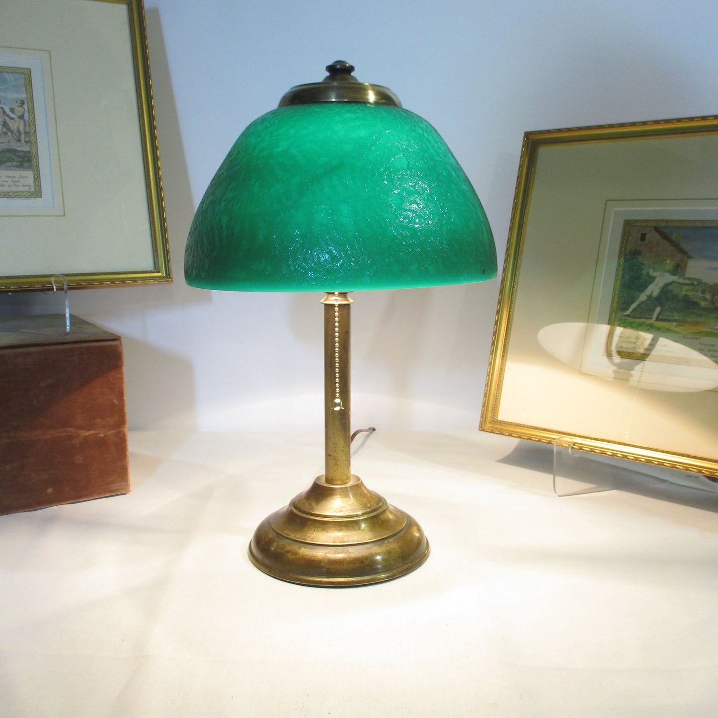 Signed Pittsburgh Lamp with Green Cased Cracked Ice Lamp