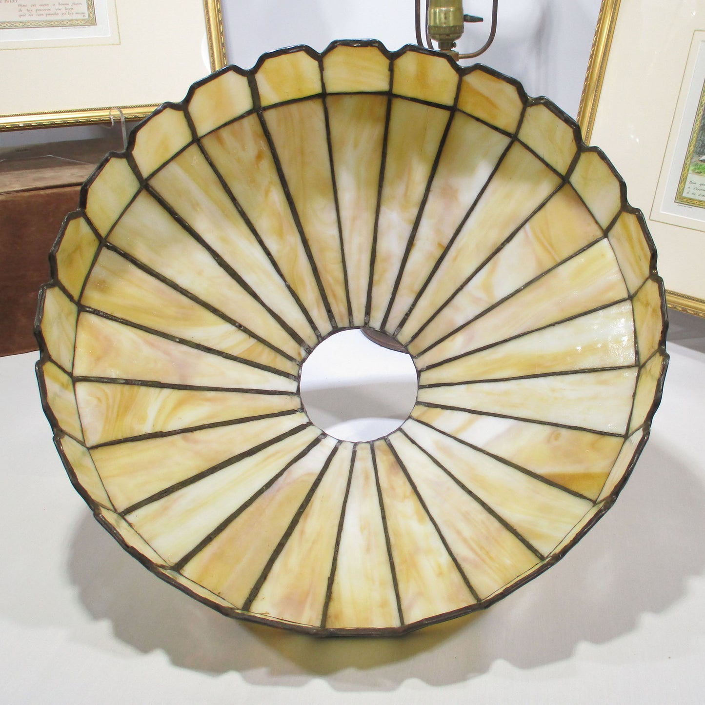 Antique 24 Panel Slag Glass Lamp Shade on Pittsburgh Lamp Base PG 45