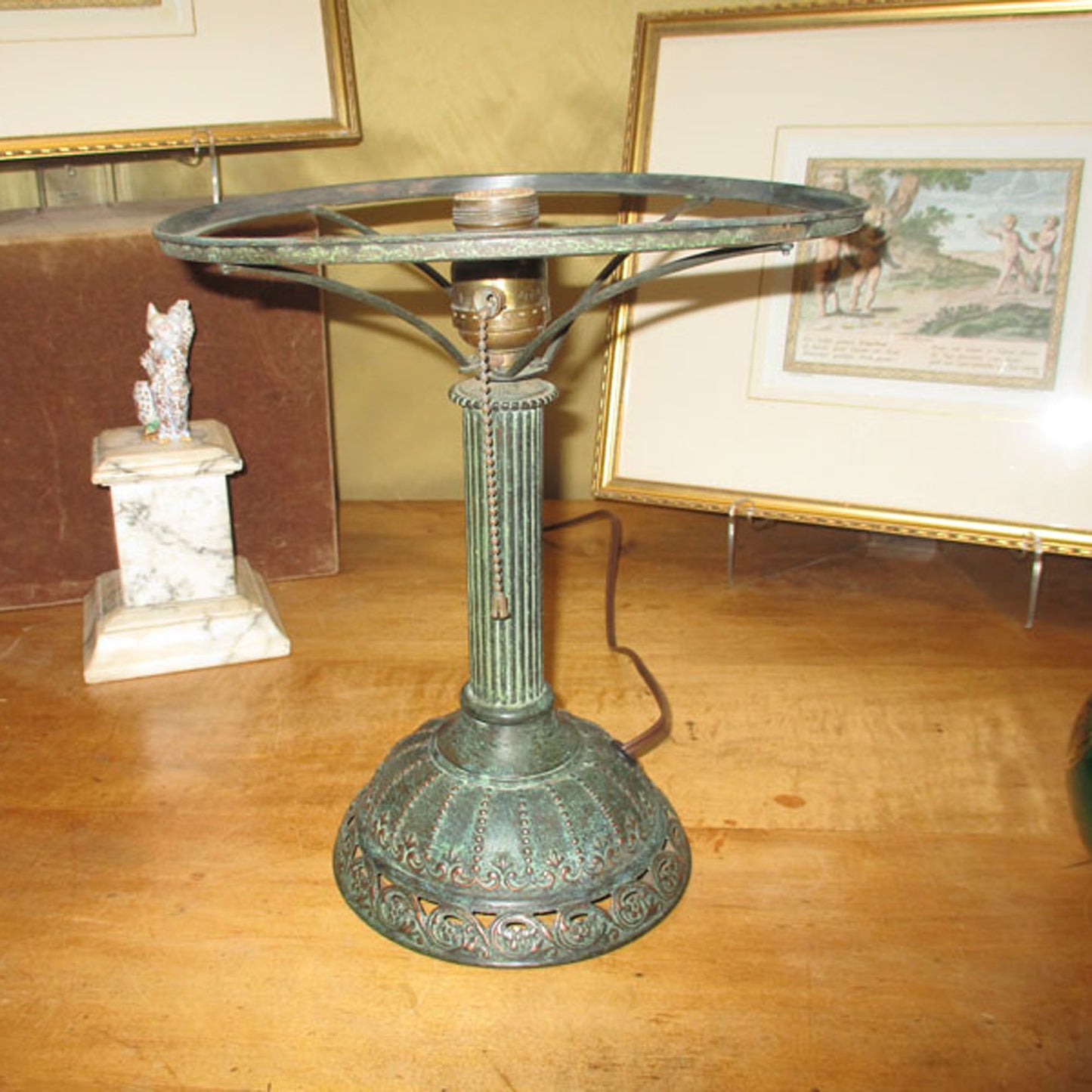 Bradley and Hubbard Lily Lamp with Green Cased Glass Fleur De Lis Lily Shade PG28