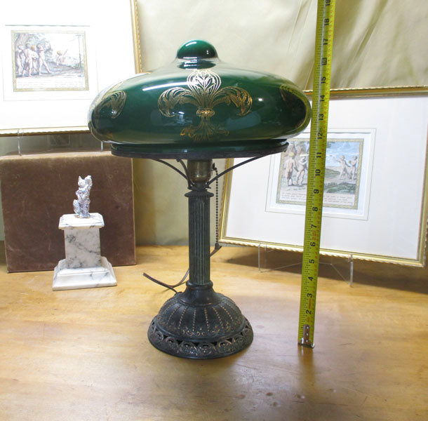 Bradley and Hubbard Lily Lamp with Green Cased Glass Fleur De Lis Lily Shade PG28