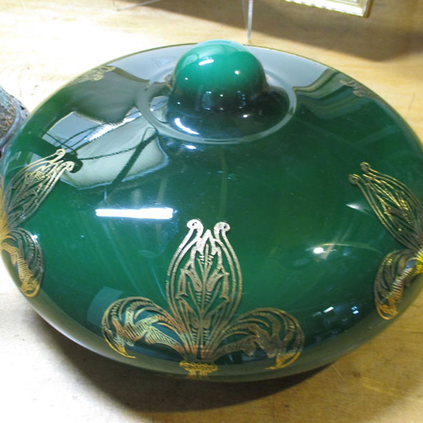Bradley and Hubbard Lily Lamp with Green Cased Glass Fleur De Lis Lily Shade PG28