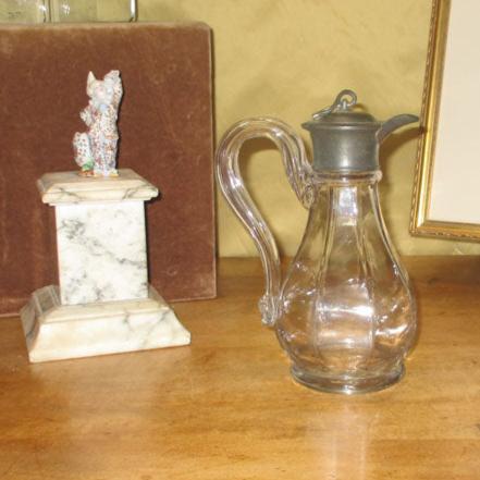 Antique Early 19th Century Blown Molded Pitcher with Pewter Lid.