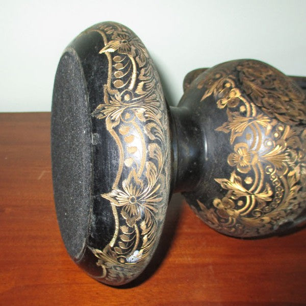 Antique Tall Engraved Brass Moghul Surahi Aftaba Ewer Lamp