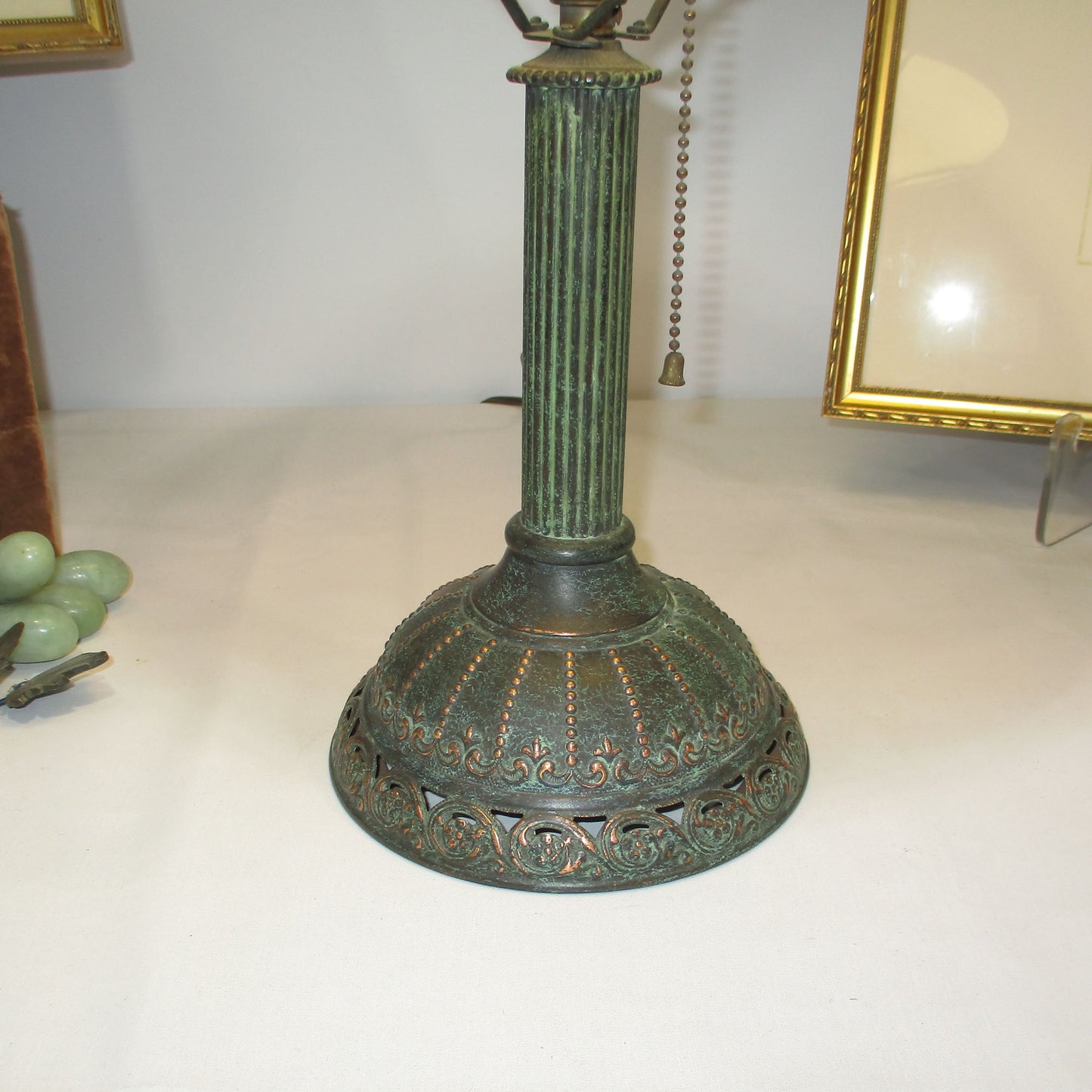 Bradley and Hubbard Lily Lamp with Green Cased Glass Fleur De Lis Lily Shade PG28