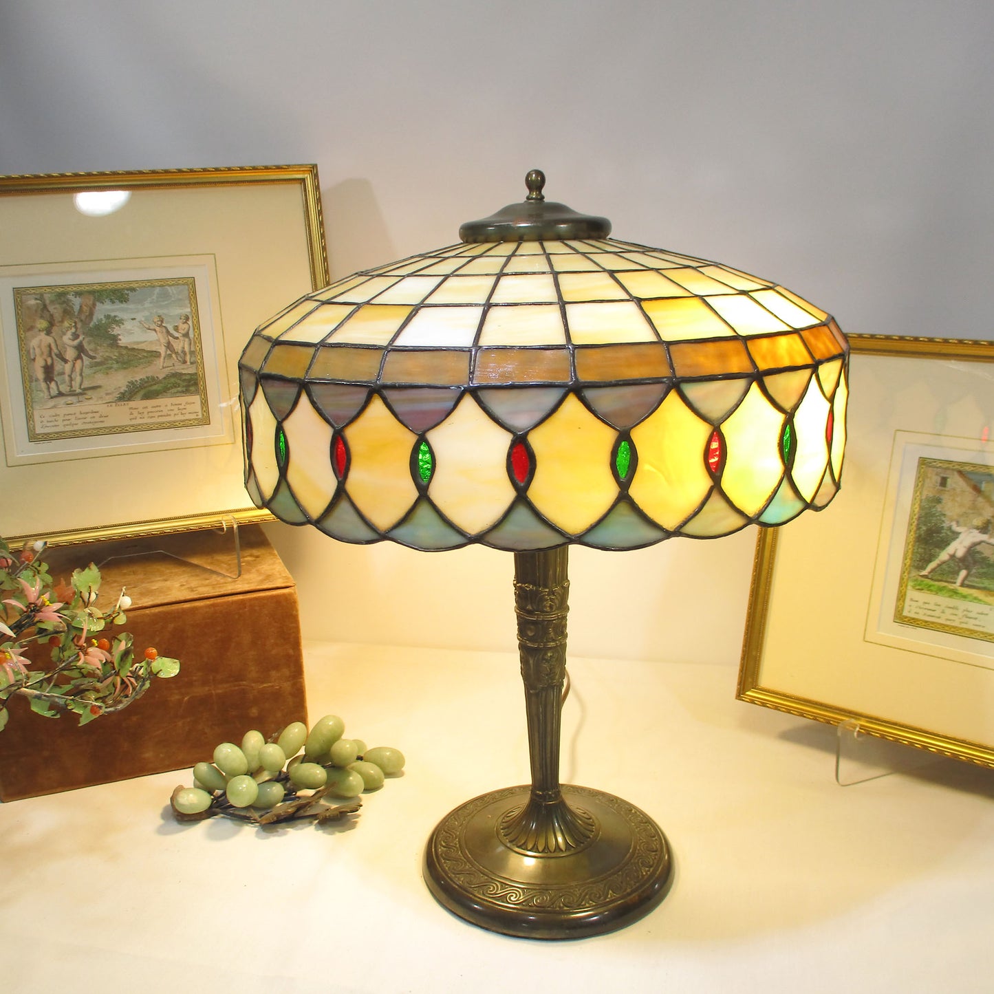 Lamb Brothers and Greene Stained Slag Glass Shade All Original PG52
