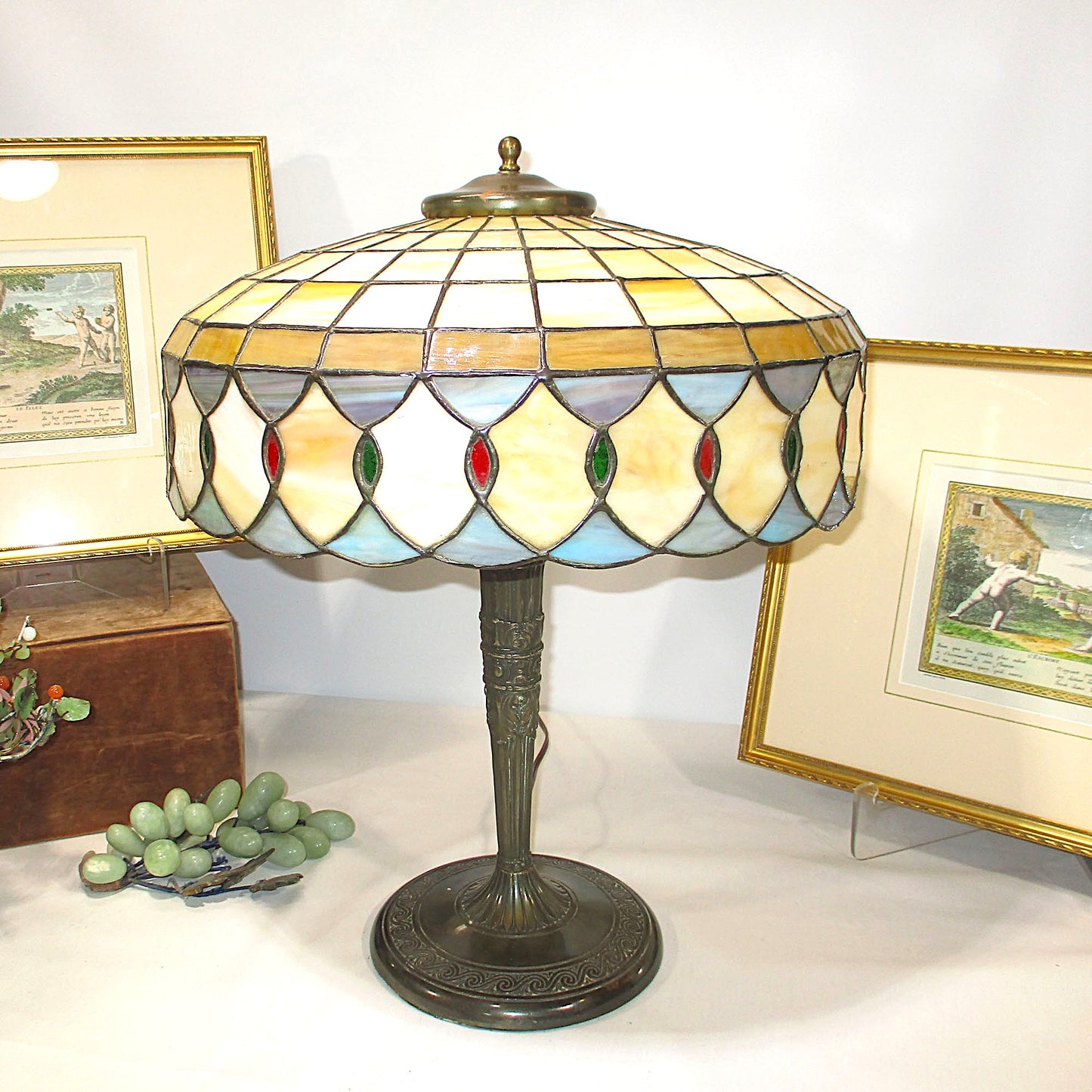 Lamb Brothers and Greene Stained Slag Glass Shade All Original PG52