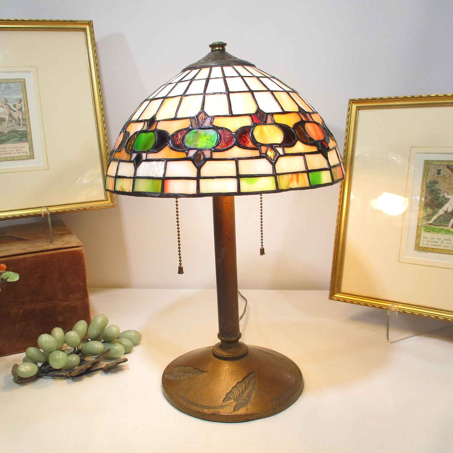 Leaded Stained Slag Glass Shade with Bradley and Hubbard Base