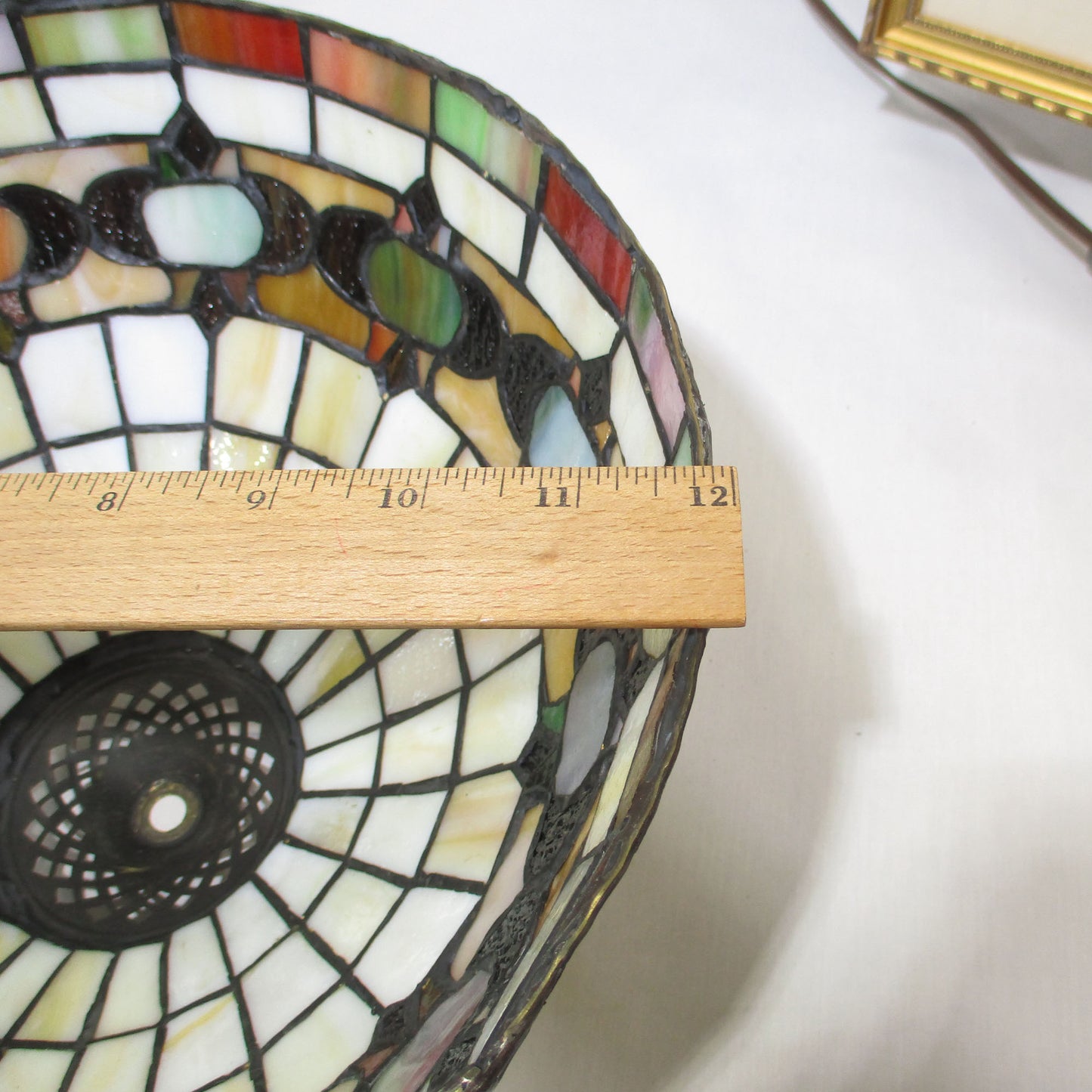 Leaded Stained Slag Glass Shade with Bradley and Hubbard Base
