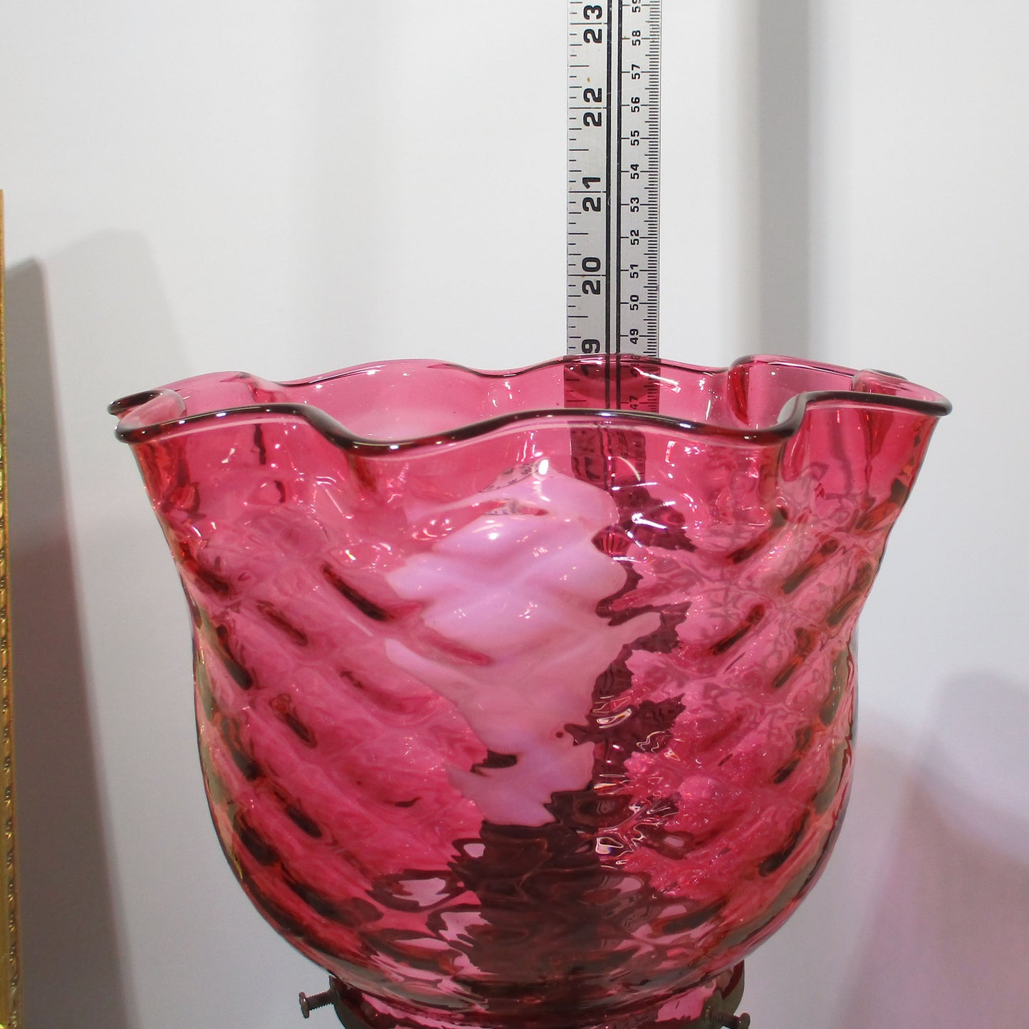 Victorian Brass and Quilted Diamond Cranberry Art Glass Torchiere Lamp B & H