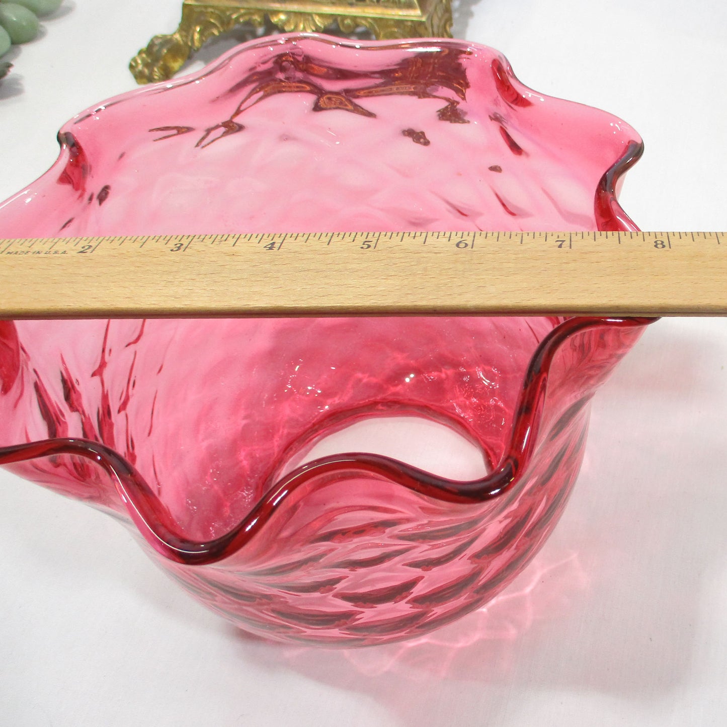 Victorian Brass and Quilted Diamond Cranberry Art Glass Torchiere Lamp B & H