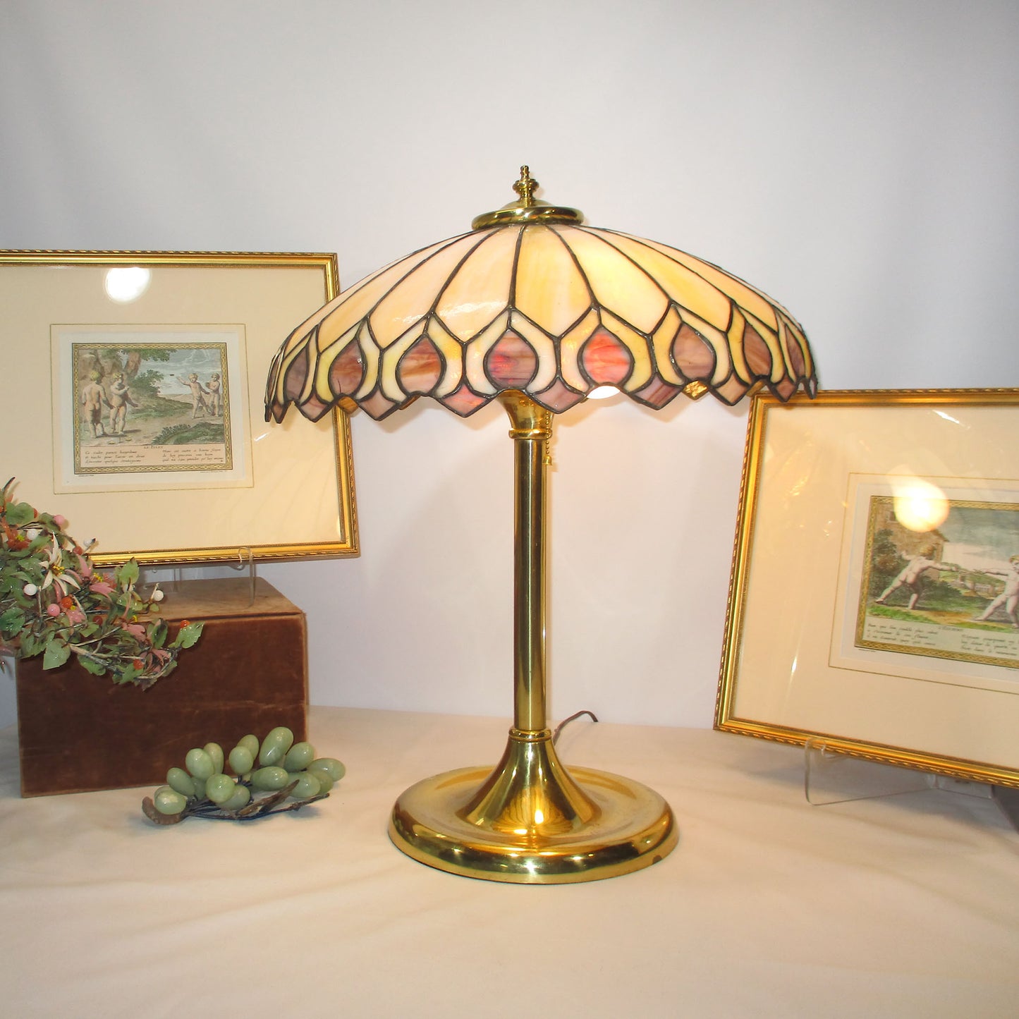 D. L. Neuhauser Peacock Shade Leaded Stained Slag Glass Lamp PG 52