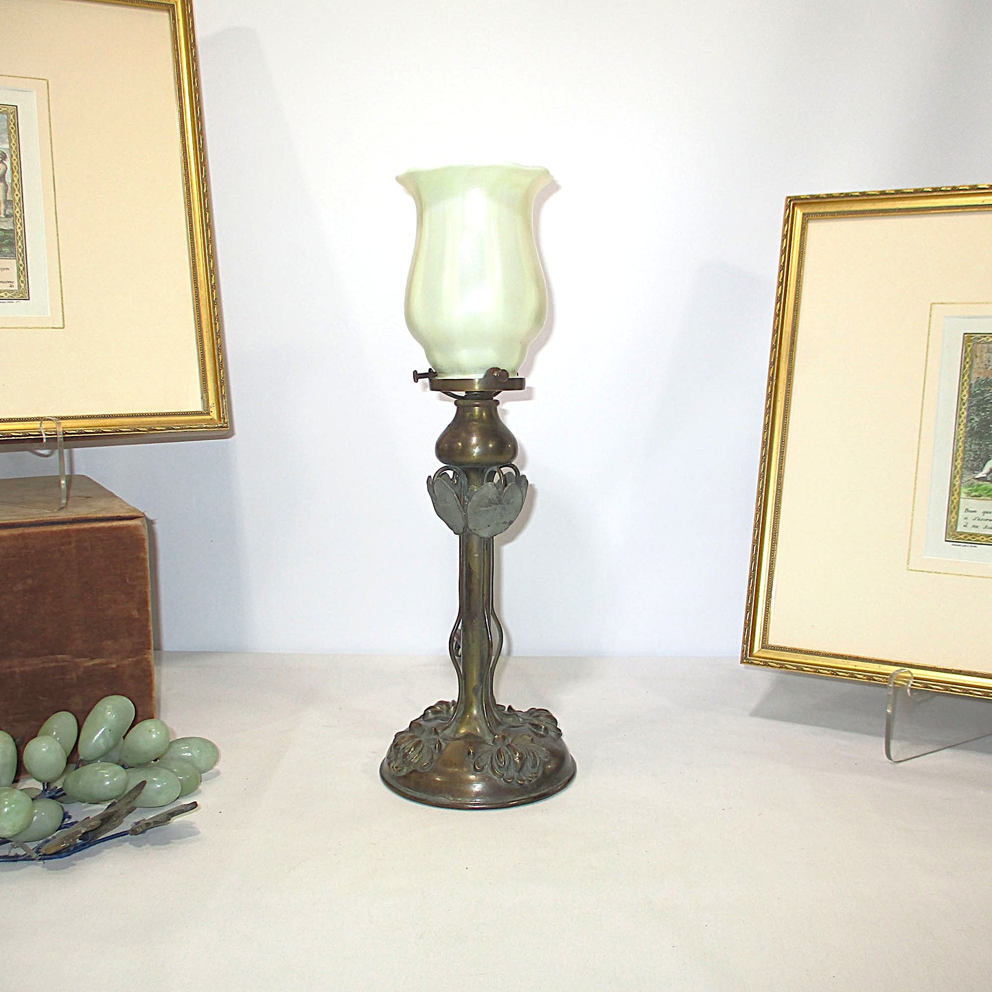 Antique Bradley & Hubbard Bronze Lily Torchiere Aurene Shade PG 58