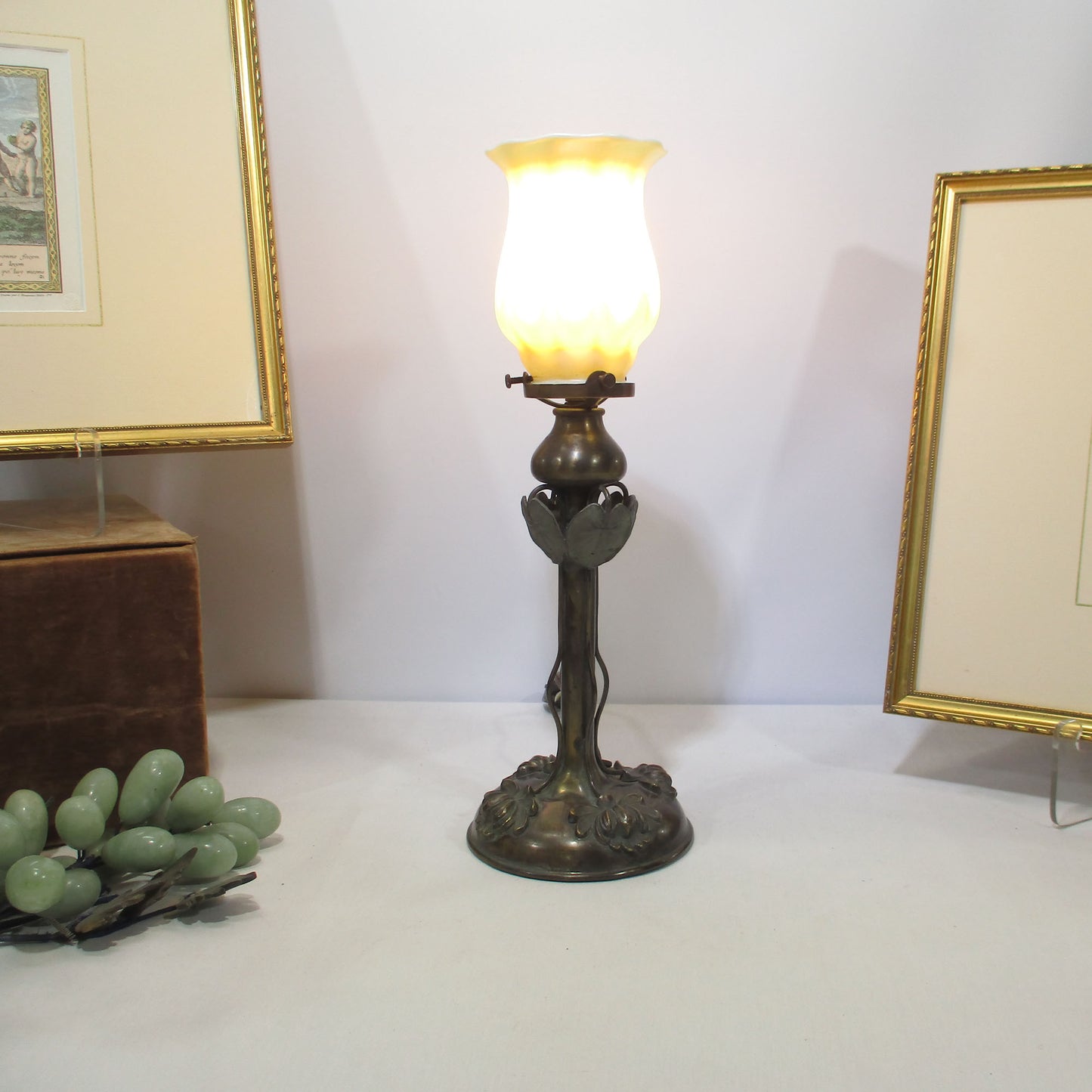 Antique Bradley & Hubbard Bronze Lily Torchiere Aurene Shade PG 58