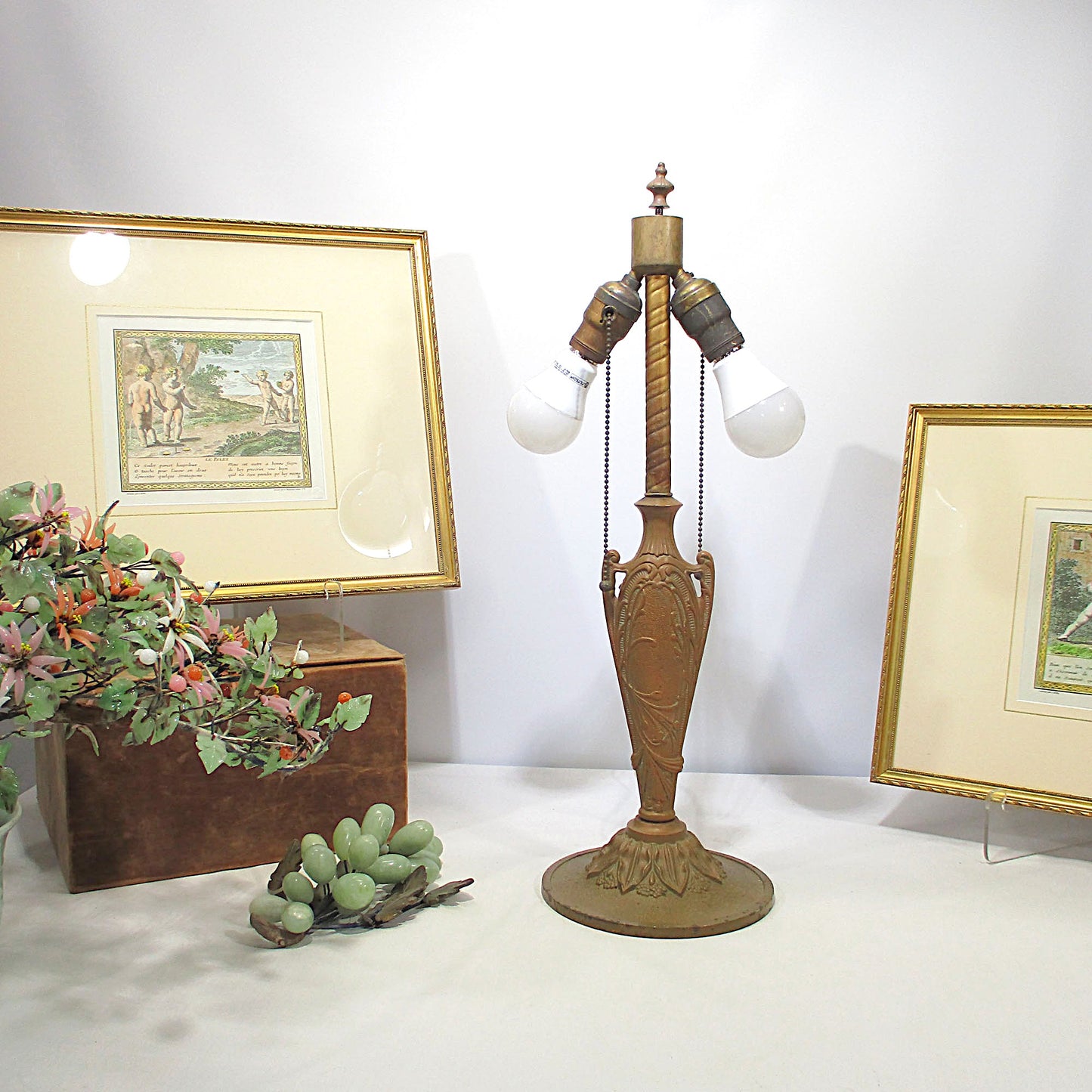 Miller Arts and Crafts Bent Panel Slag Glass Double Light Lamp 1920's