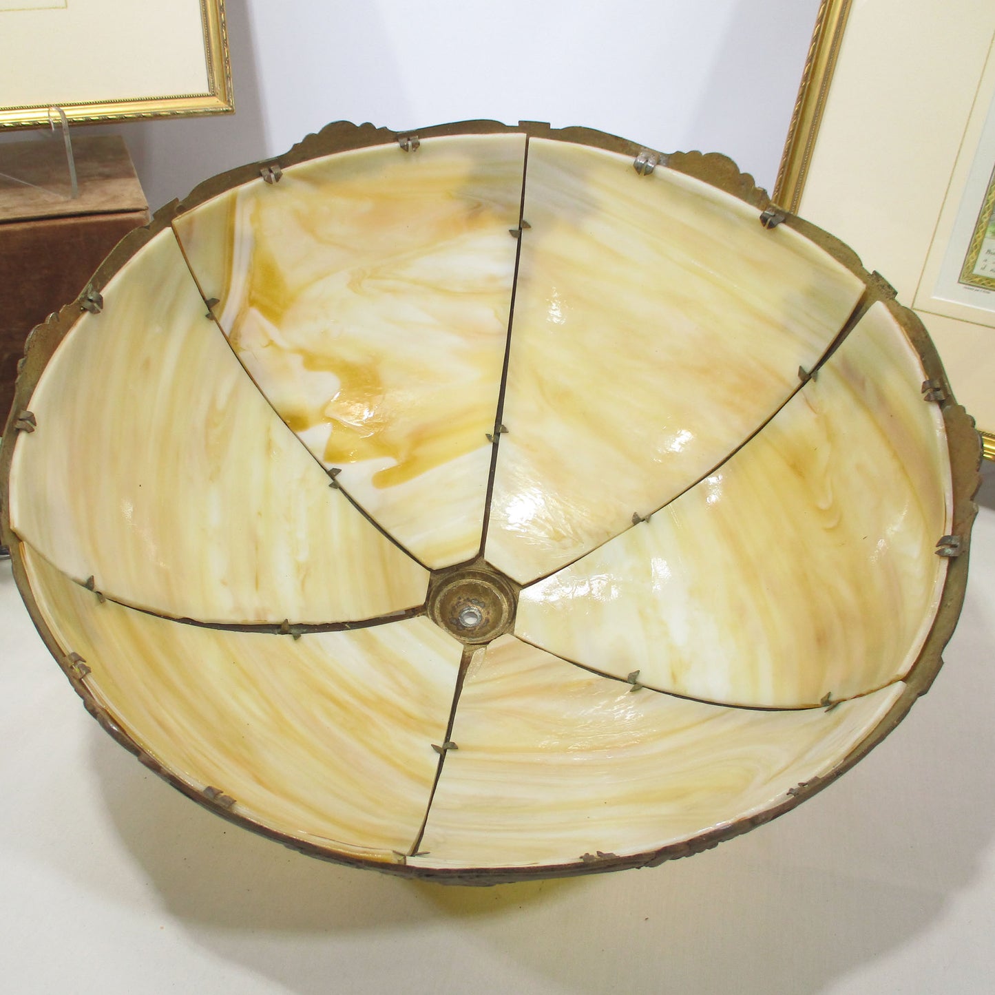 Miller Arts and Crafts Bent Panel Slag Glass Double Light Lamp 1920's