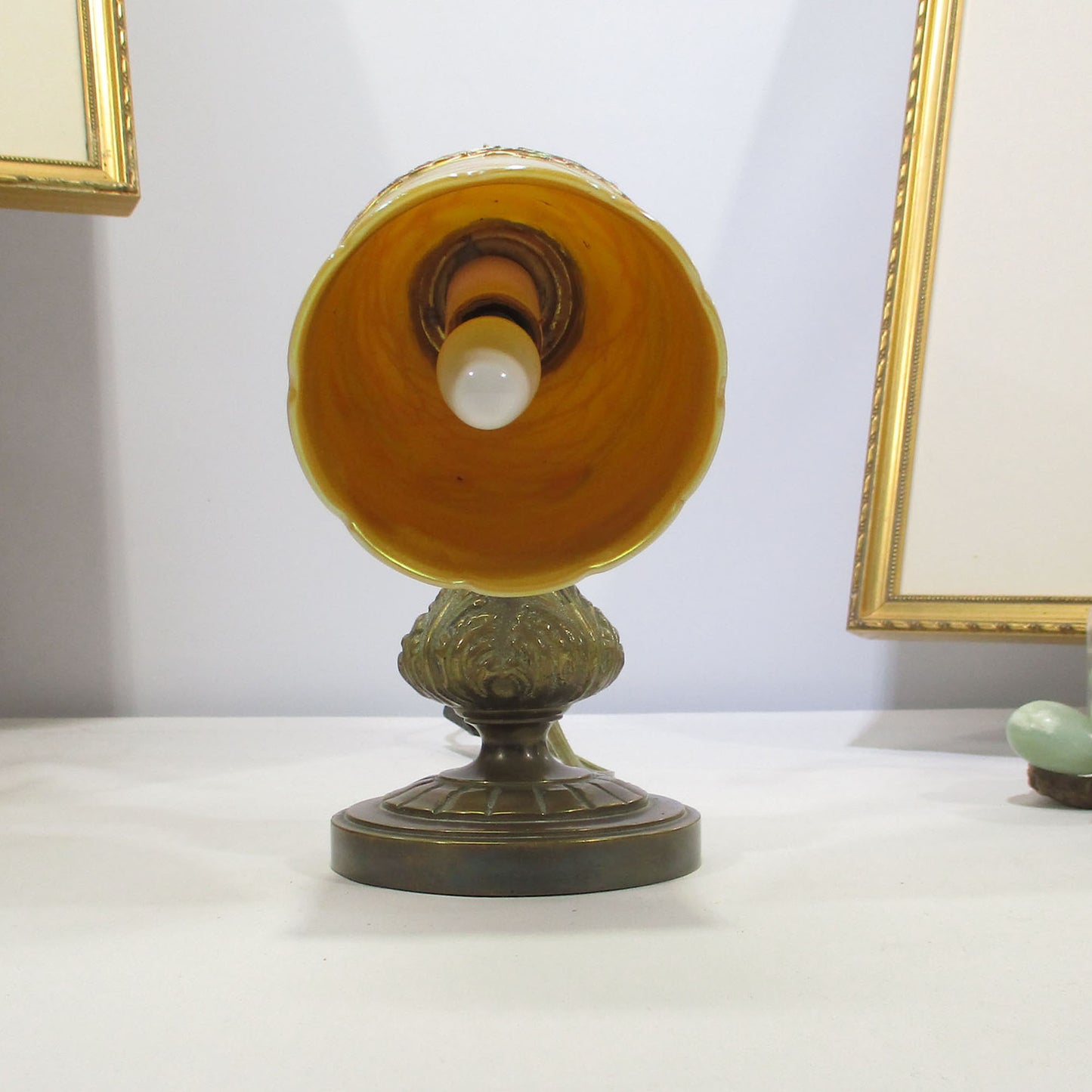 Quezal Threaded Aurene Hearts and Vines Bronze Table or Wall Mount Lamp PG 2