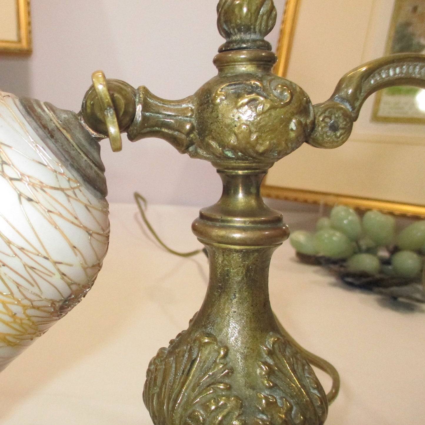 Quezal Threaded Aurene Hearts and Vines Bronze Table or Wall Mount Lamp PG 2